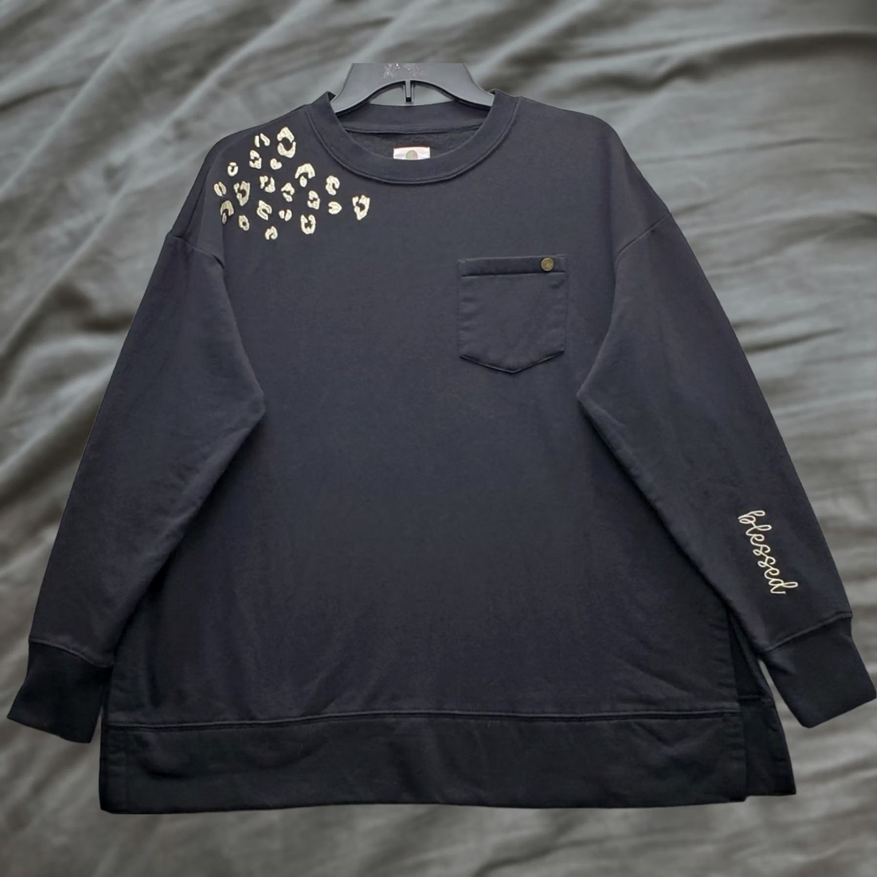 Vintage Marleylilly Blessed Sweatshirt Womens S Black Embroidered Leopard Print Pullover Size S / US 4 / IT 40 - 1 Thumbnail