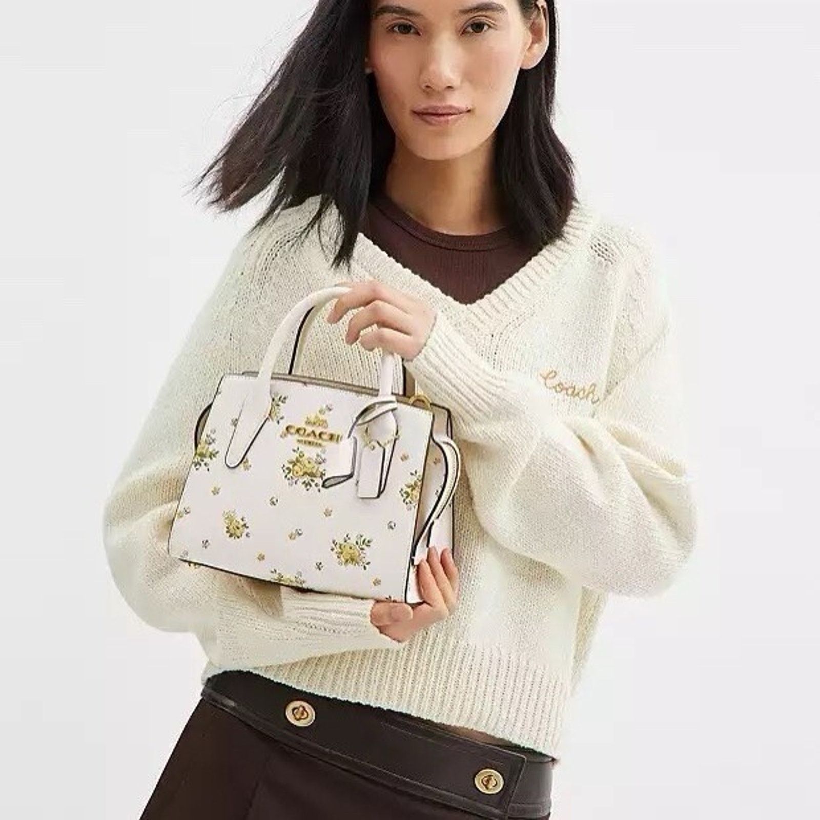 Coach NWT COACH Andrea Carryall Bag Floral Print CAL46 Gold/Chalk Size ONE SIZE - 9 Thumbnail