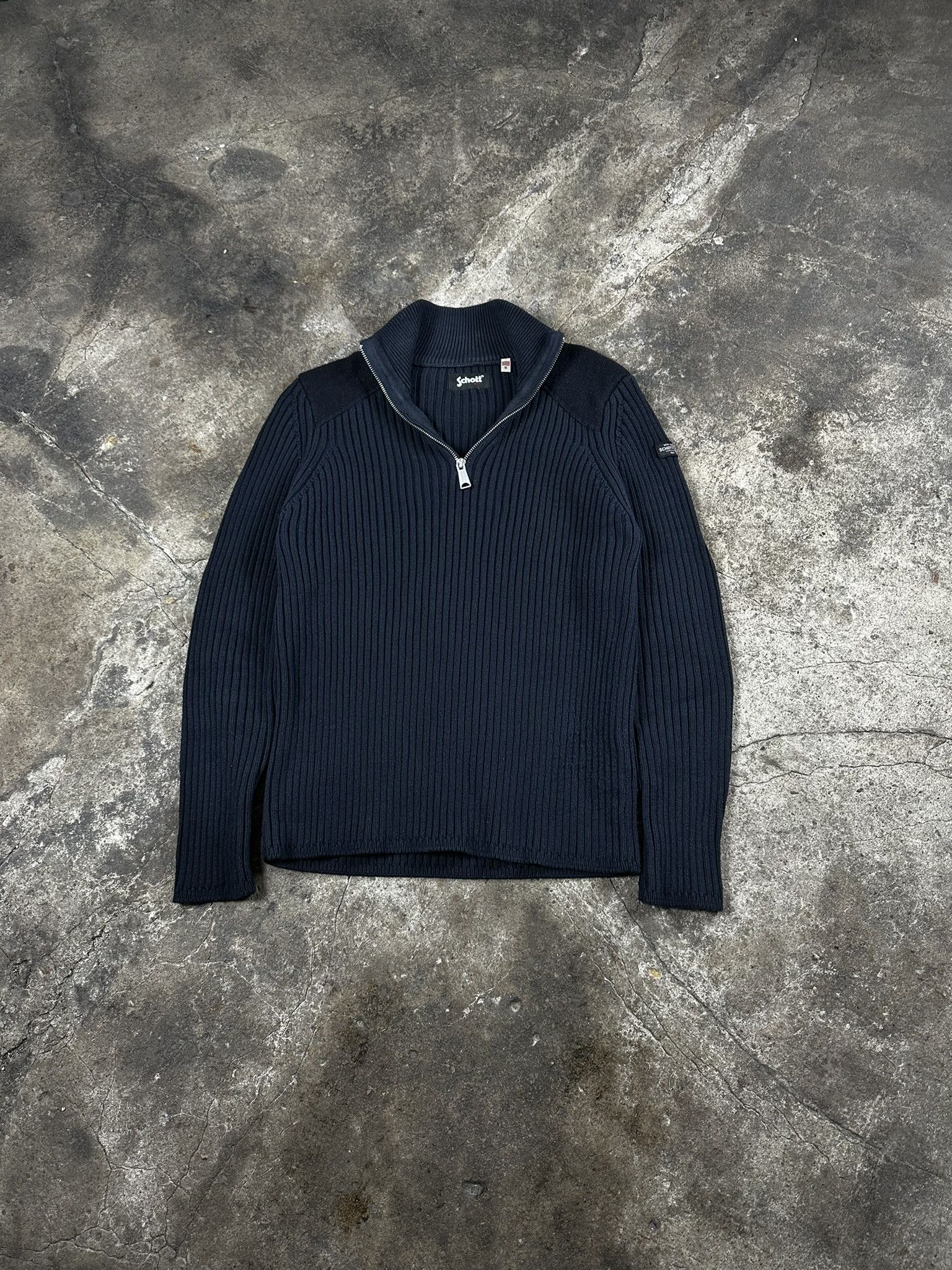 Schott Vintage Schott Cotton Cable Quaterzip Sweater Navy Size US S / EU 44-46 / 1 - 1 Thumbnail