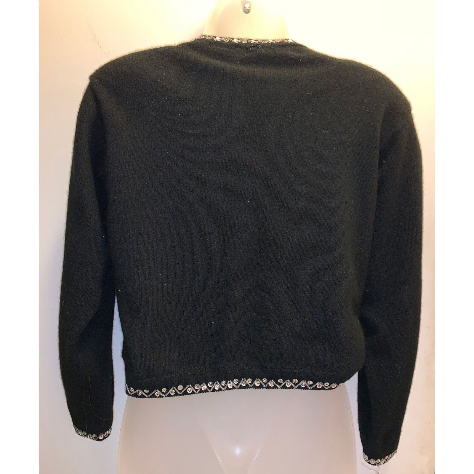 Express Vtg EXPRESS Hand Beaded Sequined Black Angora/Lambswool Card Size S / US 4 / IT 40 - 9 Thumbnail