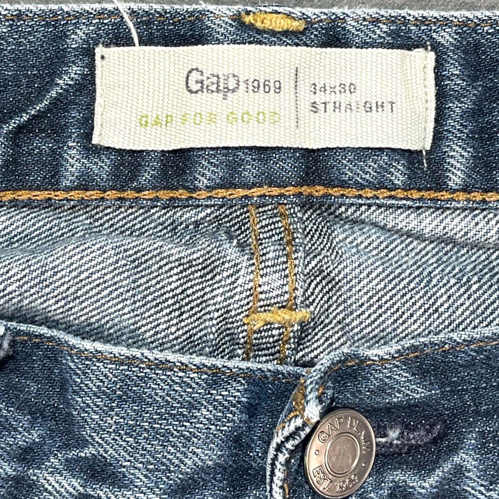 Gap Gap 1969 Mens Jeans Straight 34x30 Medium Wash 100% Cotton Denim Blue 5-Pocket Regular Fit USA 90s Vintage Style ShirtS? Size US 34 / EU 50 - 4 Thumbnail