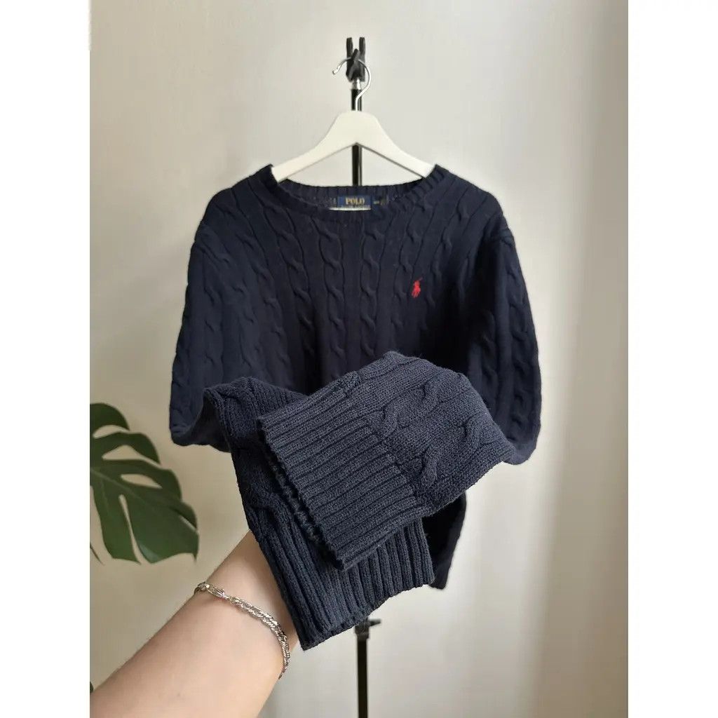 Polo Ralph Lauren Polo Ralph Lauren Cable Knit Sweater Navy Red Pony M Size US M / EU 48-50 / 2 - 1 Thumbnail