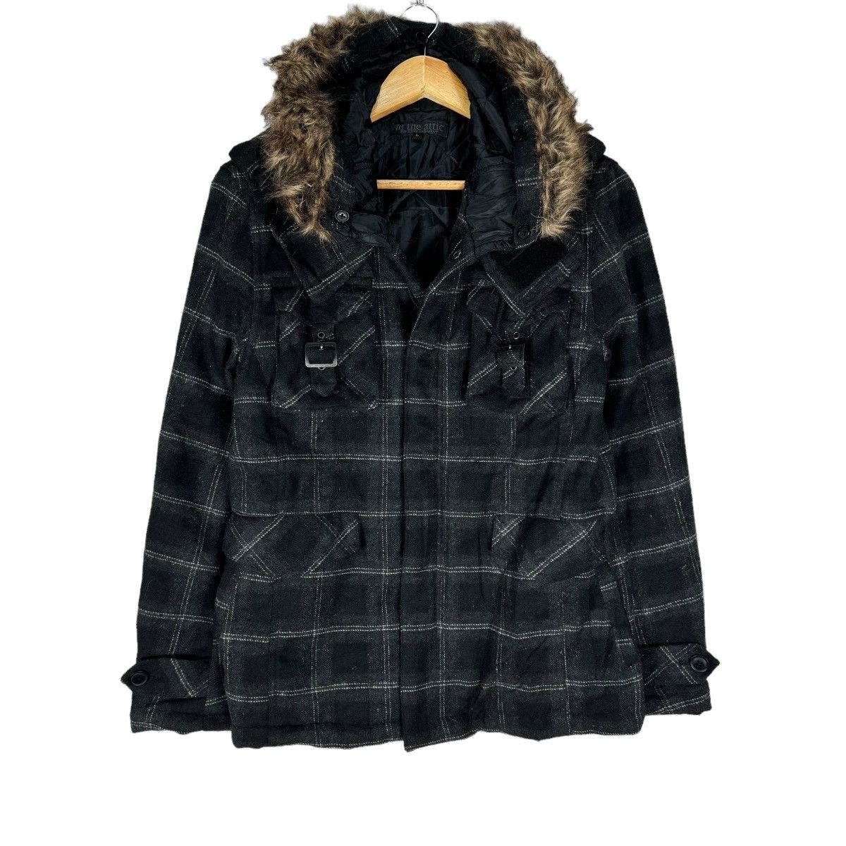In The Attic 🌟IN THE ATTIC FUR HOODIE TARTAN JACKET Size L / US 10 / IT 46 - 2 Thumbnail
