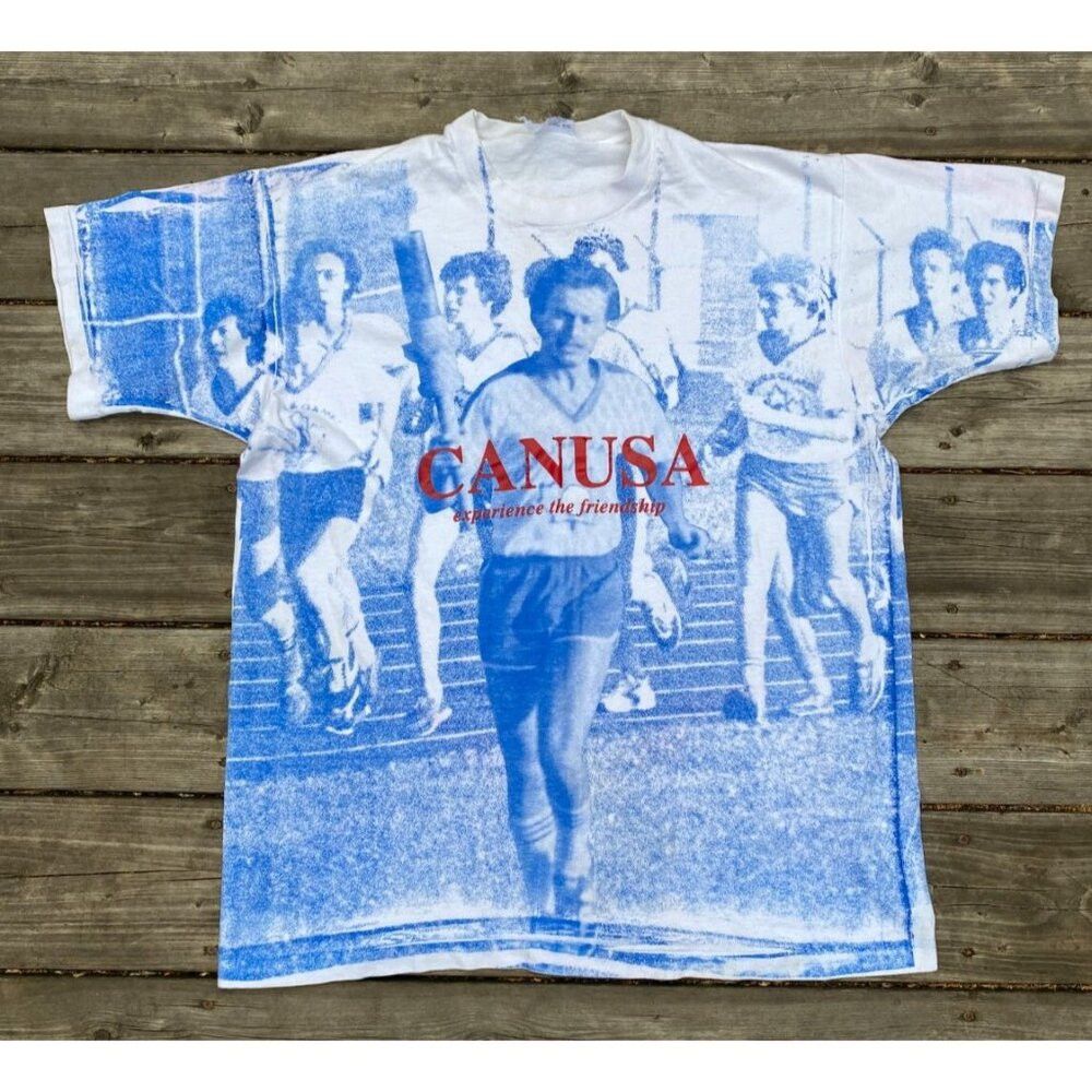Fruit Of The Loom × Vintage Vintage 1993 CANUSA AOP Single Stitch T Shirt XL Canada Ame Size US XL / EU 56 / 4 - 1 Thumbnail