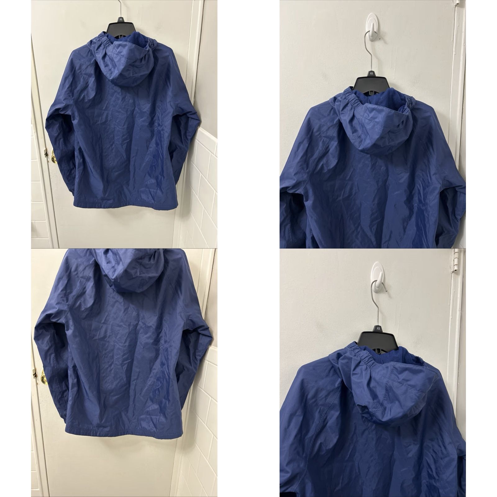 Rains LL Bean Rain Jacket Womens Sz Small Blue Full Zip Windbreaker 27.5” Length 21” Pit to Pit Packable Removable Hood Wind-Resistant 3 Size S / US 4 / IT 40 - 8 Thumbnail