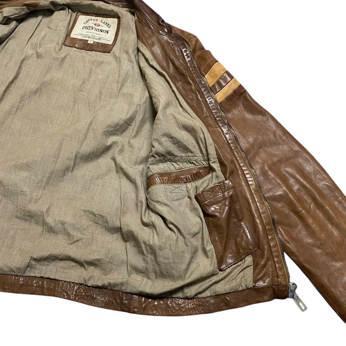 Chevignon Vintage Chevignon Leather Jacket Cafe Racer Brown Patina Size US L / EU 52-54 / 3 - 17 Thumbnail