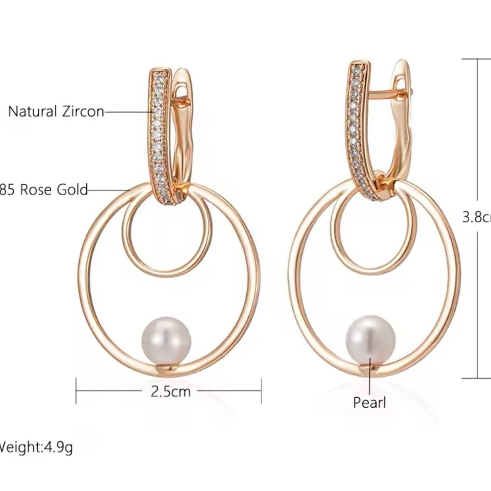 Other Pearl Round Natural Zircon Micro Wax Setting Earrings Women Size ONE SIZE - 4 Thumbnail