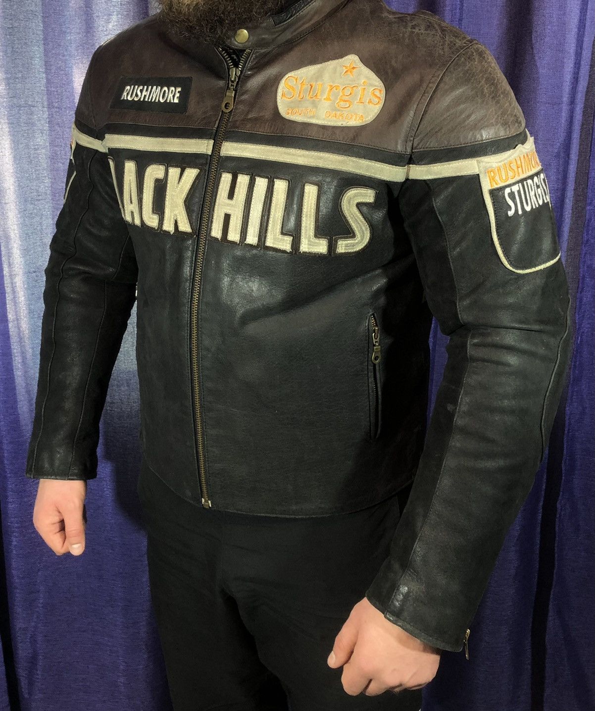Vintage Black Hills Moto Motorcycle Leather Jacket Racing