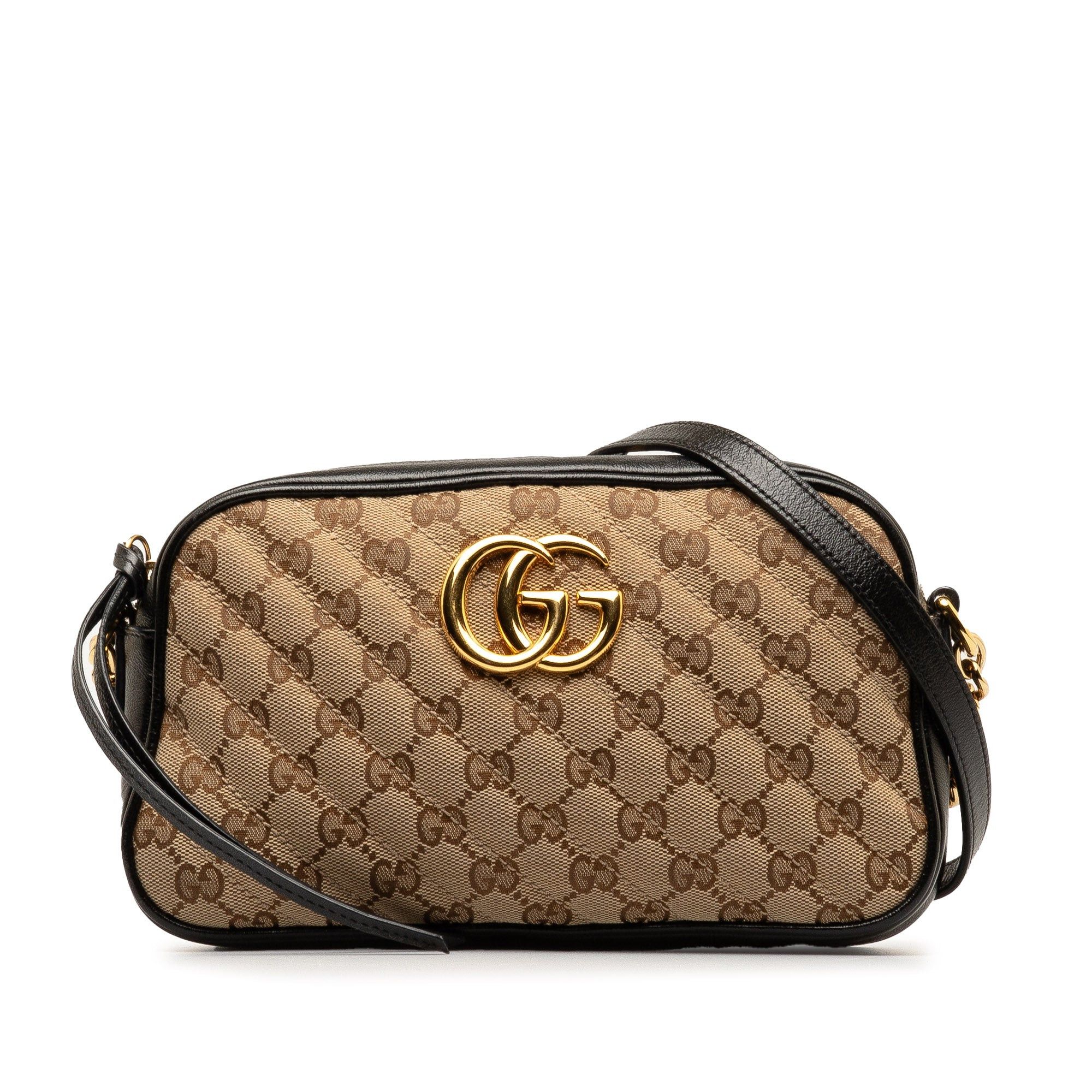 image of Gucci Small GG Canvas Marmont Matelasse Camera Bag in Brown, Women's