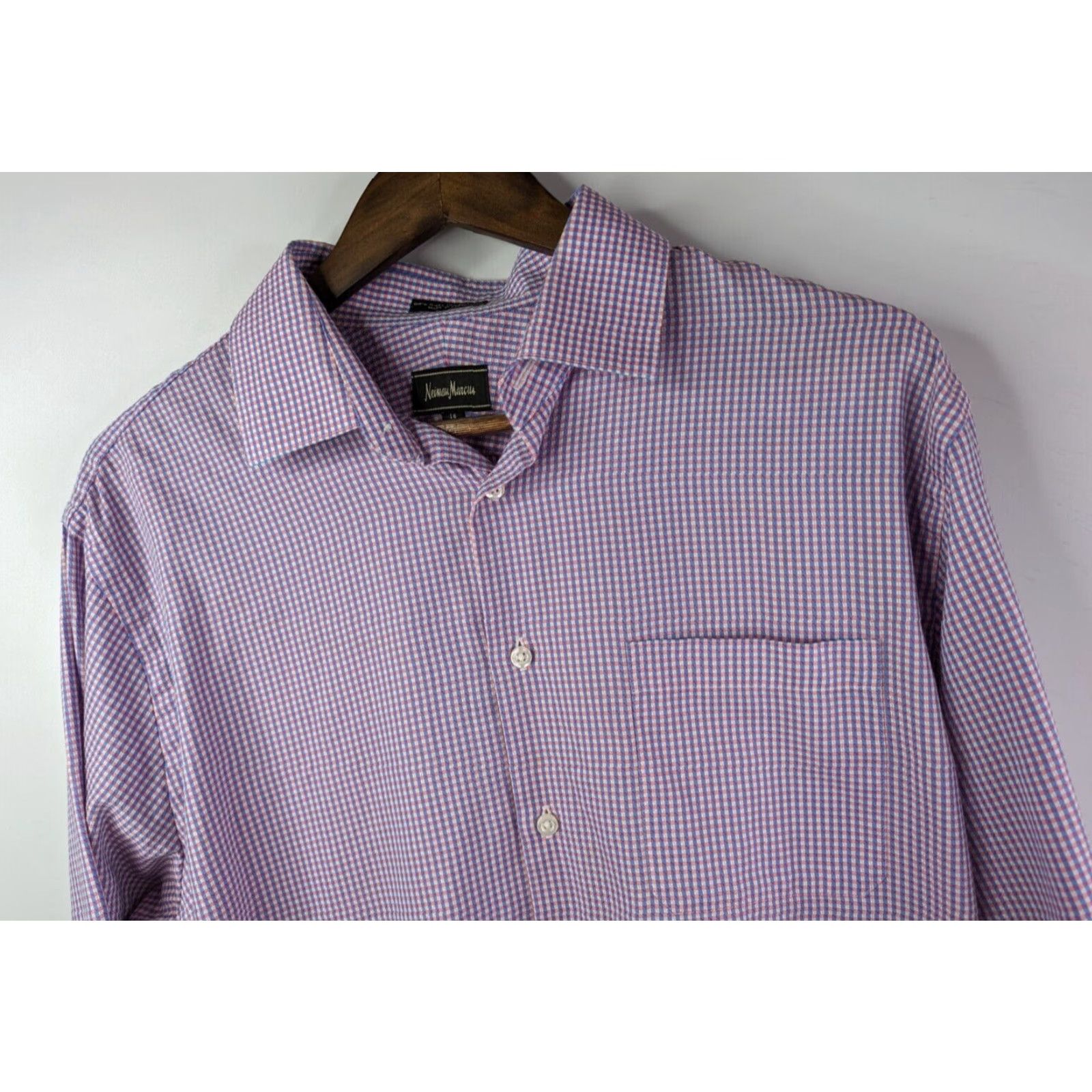 Neiman Marcus VINTAGE Neiman Marcus Shirt Mens Size 16 34/35 Pink Check 100% Cotton 80's 2-Ply Size US L / EU 52-54 / 3 - 2 Thumbnail