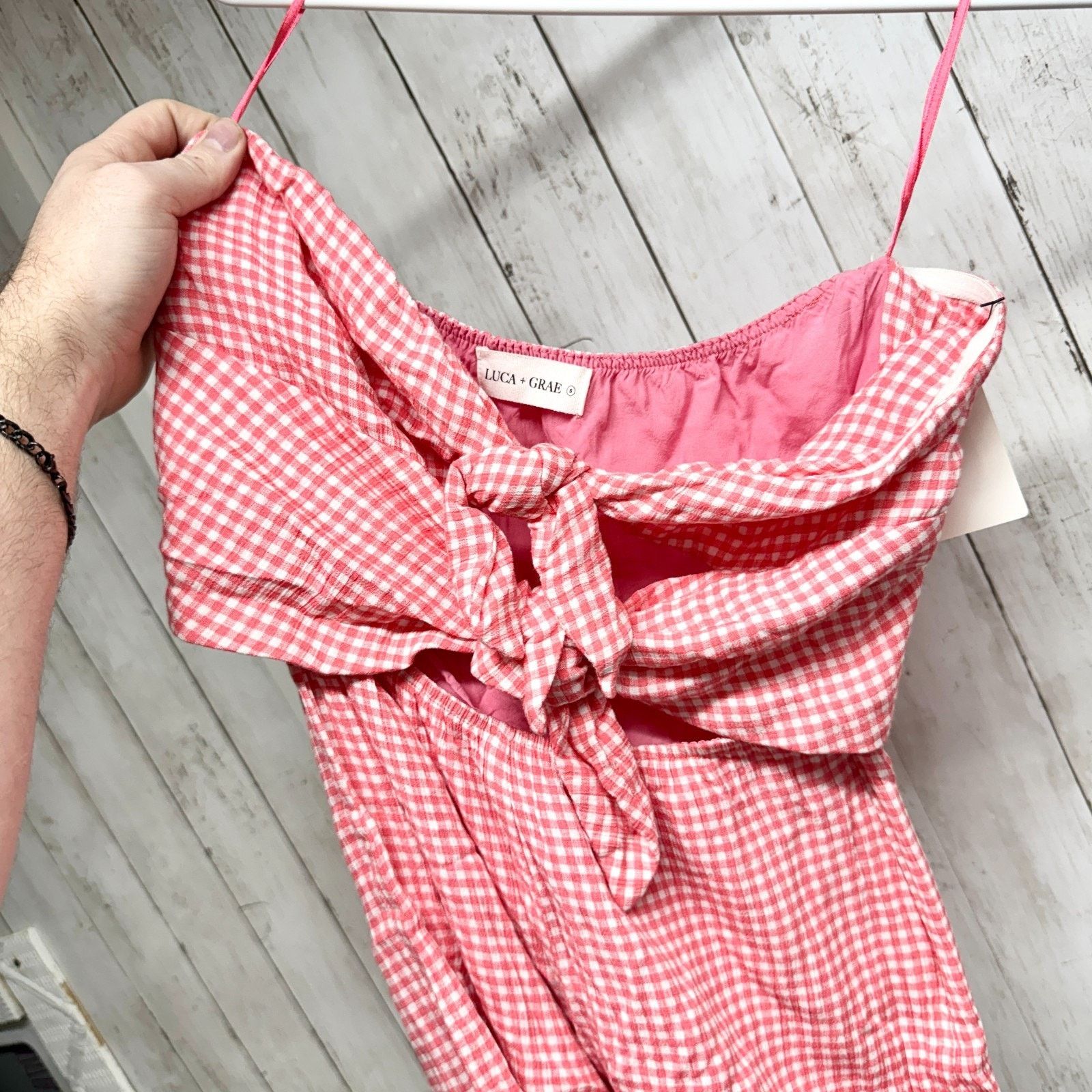 Other Luca + Grae Romper Small Gingham Plaid Tie Front Sleeveless Size 27" / US 4 / IT 40 - 4 Thumbnail