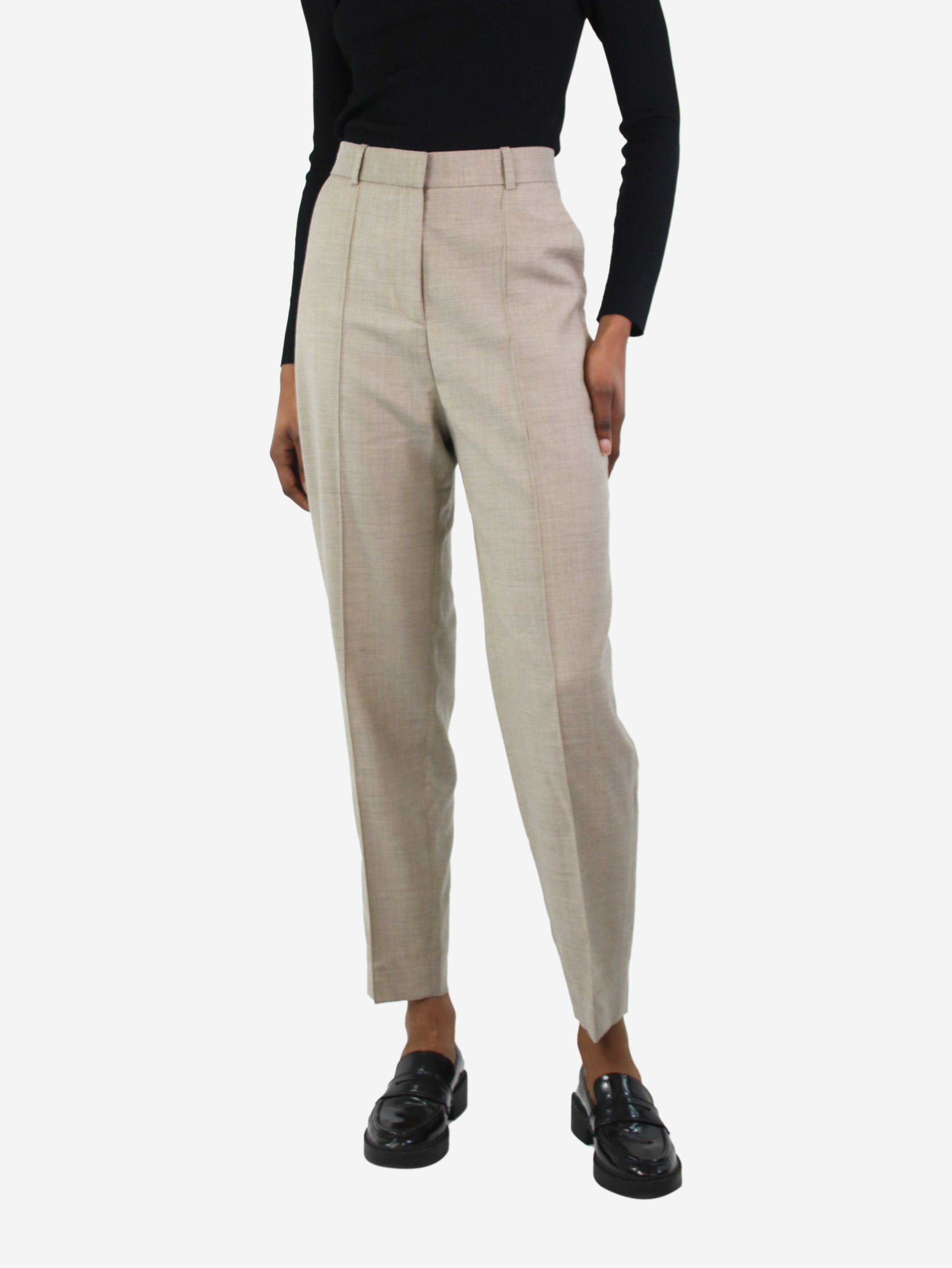 image of Toteme Light Grey Sewn Pleat Wool Trousers - Size Uk 6, Women's