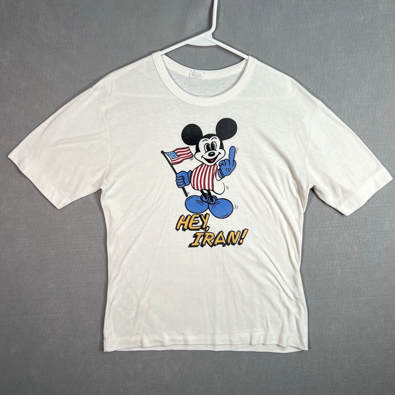 Vintage Vintage 80s Hey Iran Mickey Mouse American Flag Middle Finger T  Shirt Adult Lg | Grailed