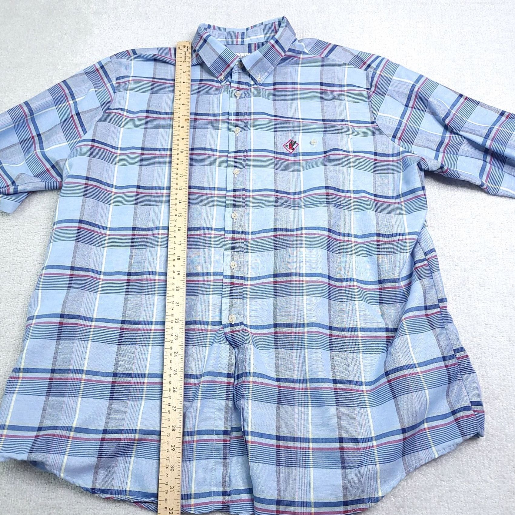 Logo 7 VINTAGE Saddlebrook Button Up Shirt Mens 2XL Blue Plaid Short Sleeve Pocket Logo Shirt Size US XXL / EU 58 / 5 - 6 Thumbnail