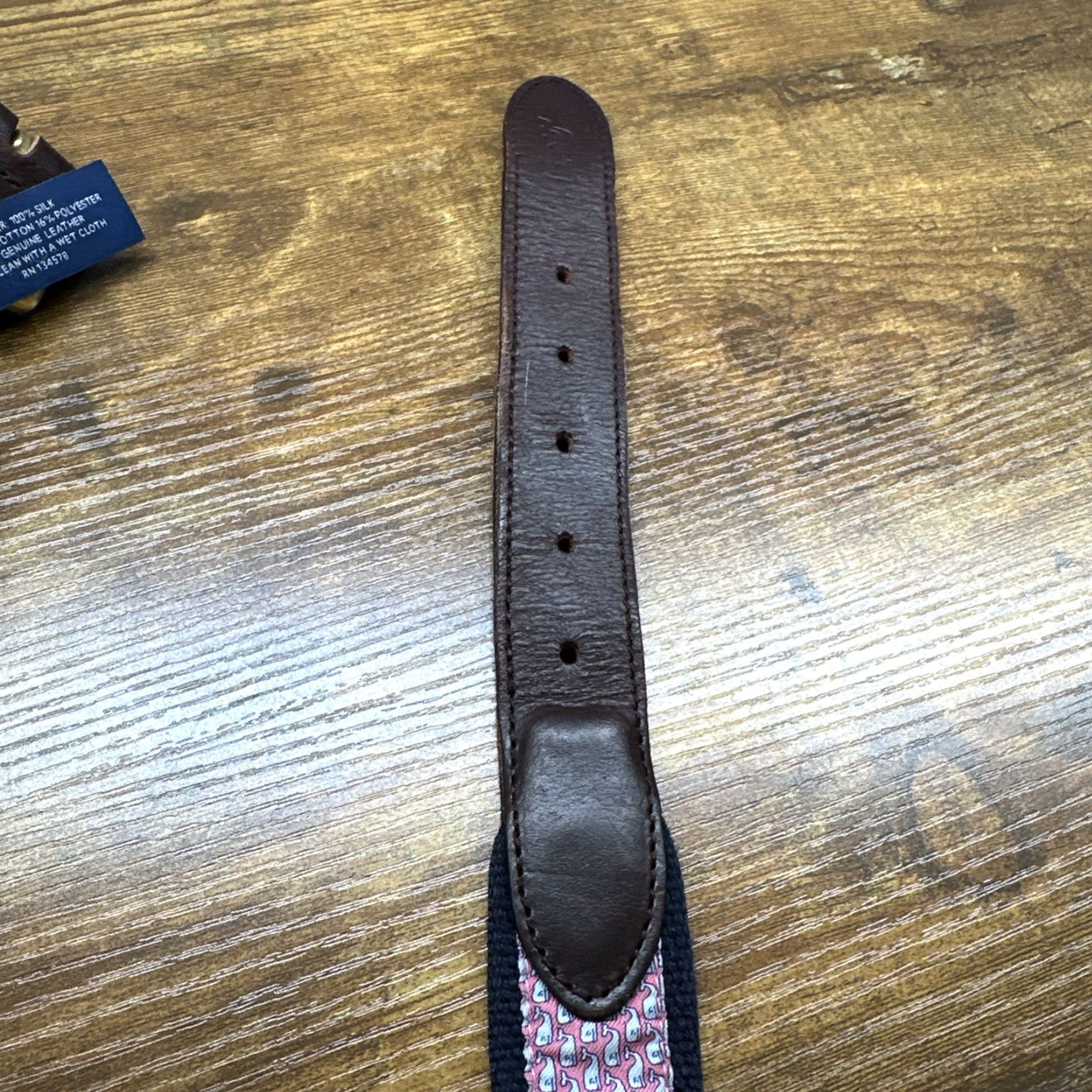 Vineyard Vines Vineyard Vines Belt Canvas Brown Leather Whale Mens 30 Belt Nautical Whales Pattern Adjustable Buckle 1.25” Brown/Pink/Blue Size 30 - 7 Thumbnail