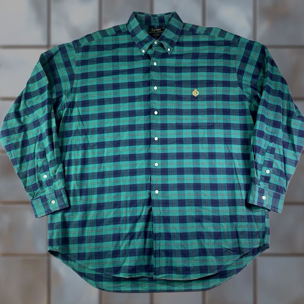 Ralph Lauren VINTAGE Lauren Ralph Lauren Oxford Shirt Mens XL Crown Crest Embroidered Green Mens XL Oxford Shirt Size US XL / EU 56 / 4 - 1 Thumbnail