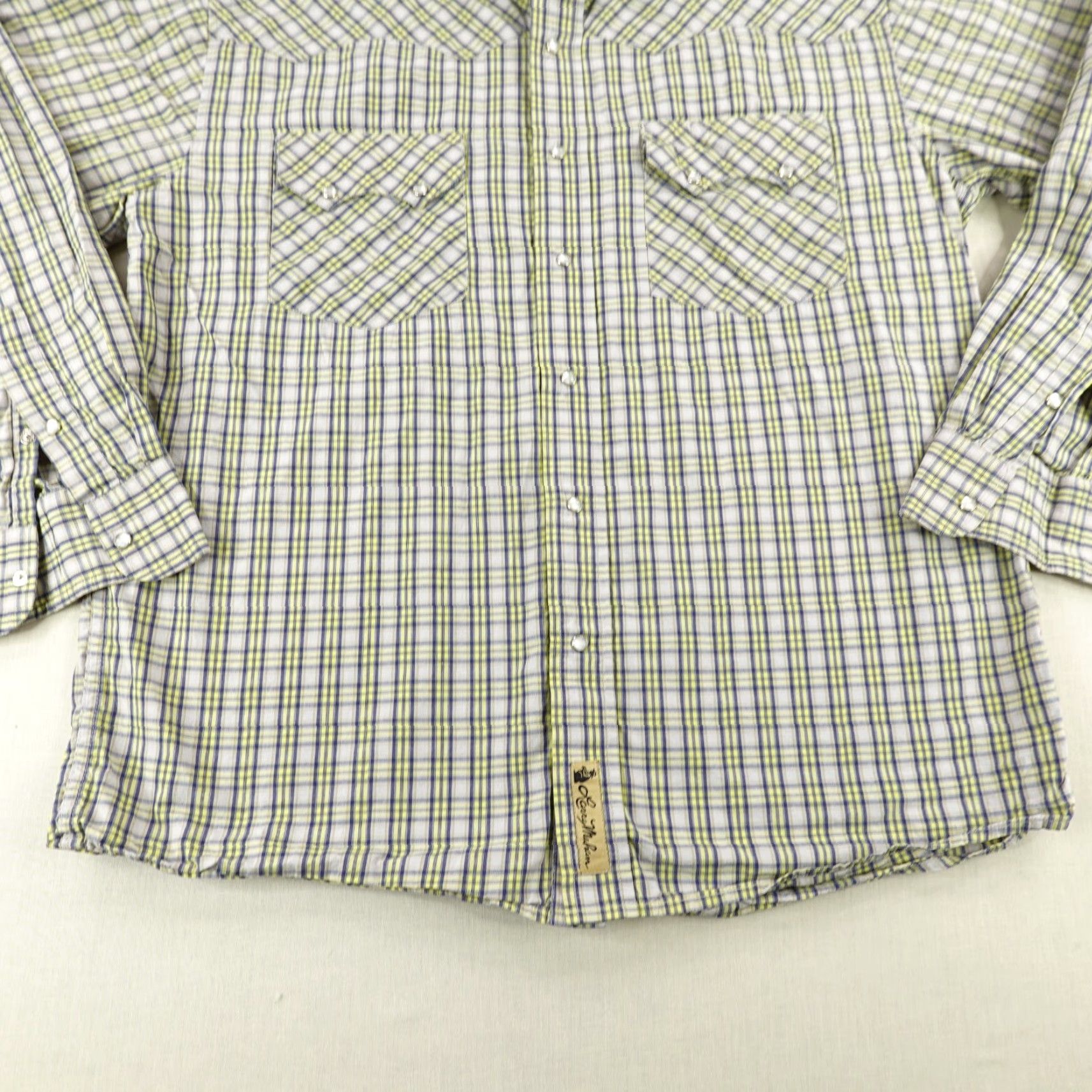 Vintage LARRY MAHAN Shirt Mens Large Gray Yellow Pearl Western Sawtooth Pearl Snap Rodeo Size US L / EU 52-54 / 3 - 4 Thumbnail