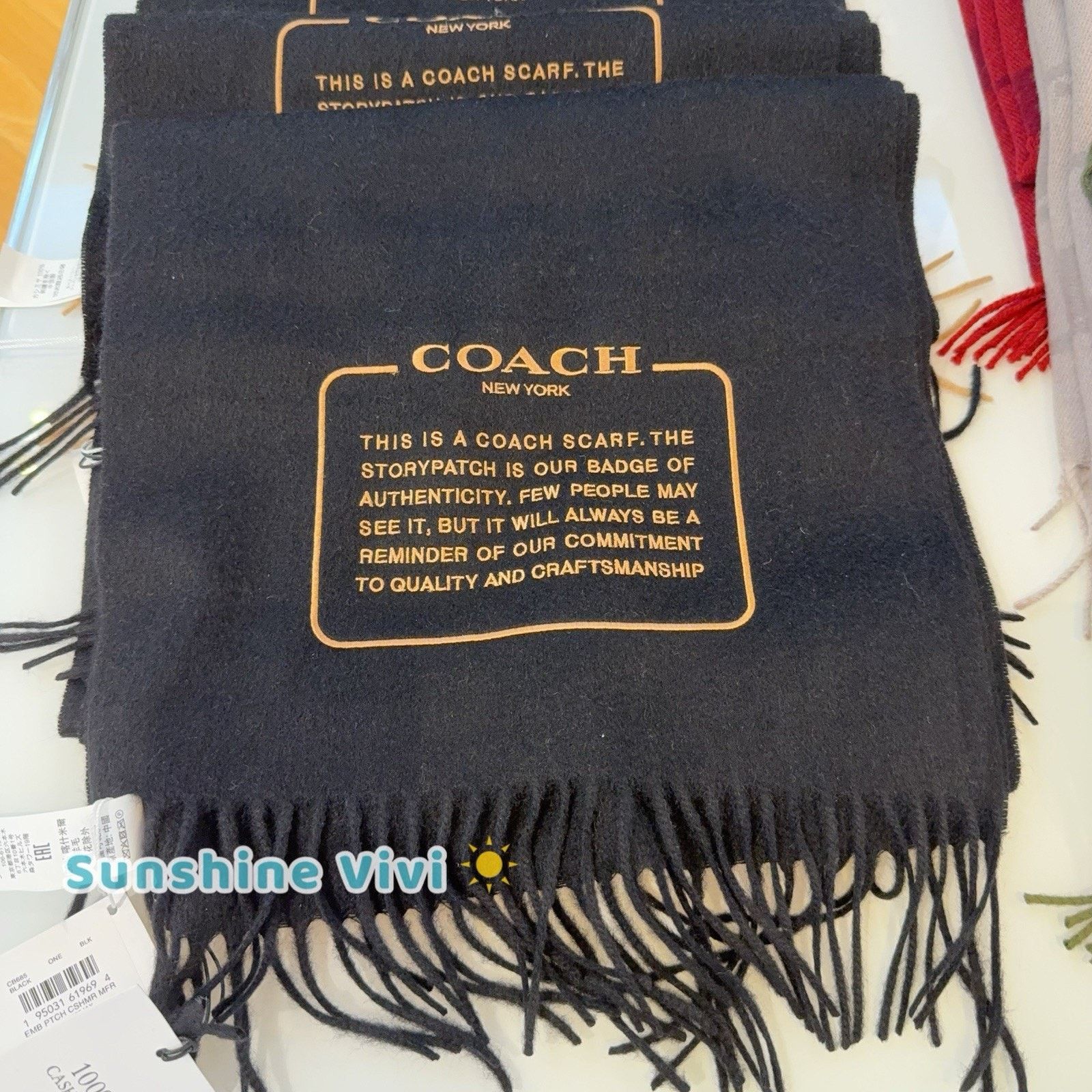Coach NWT COACH Embroidered Patch Cashmere Muffler Black CB685 Size ONE SIZE - 1 Thumbnail