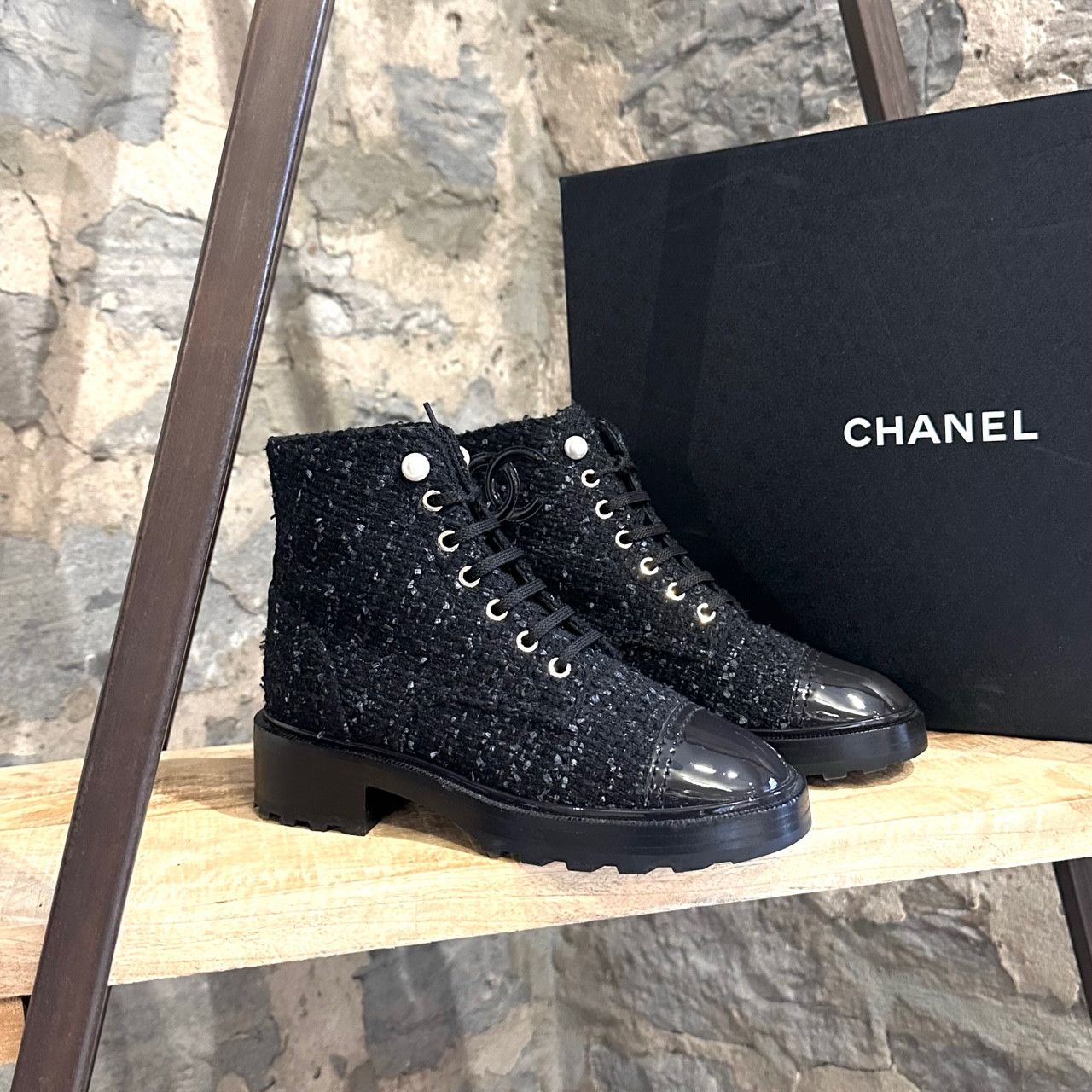Chanel Chanel 2019 Interlocking CC Tweed Combat Boots Size US 7 / IT 37 - 1 Thumbnail