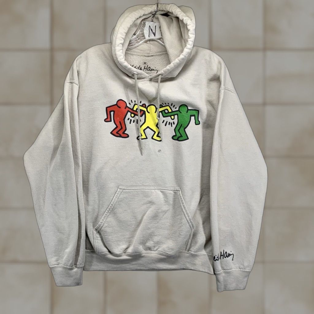 Vintage VINTAGE Keith Haring Hoodie Unisex Adults Medium Beige Art Sweatshirt 80s 90s Graphic Print Pullover Size US M / EU 48-50 / 2 - 1 Thumbnail