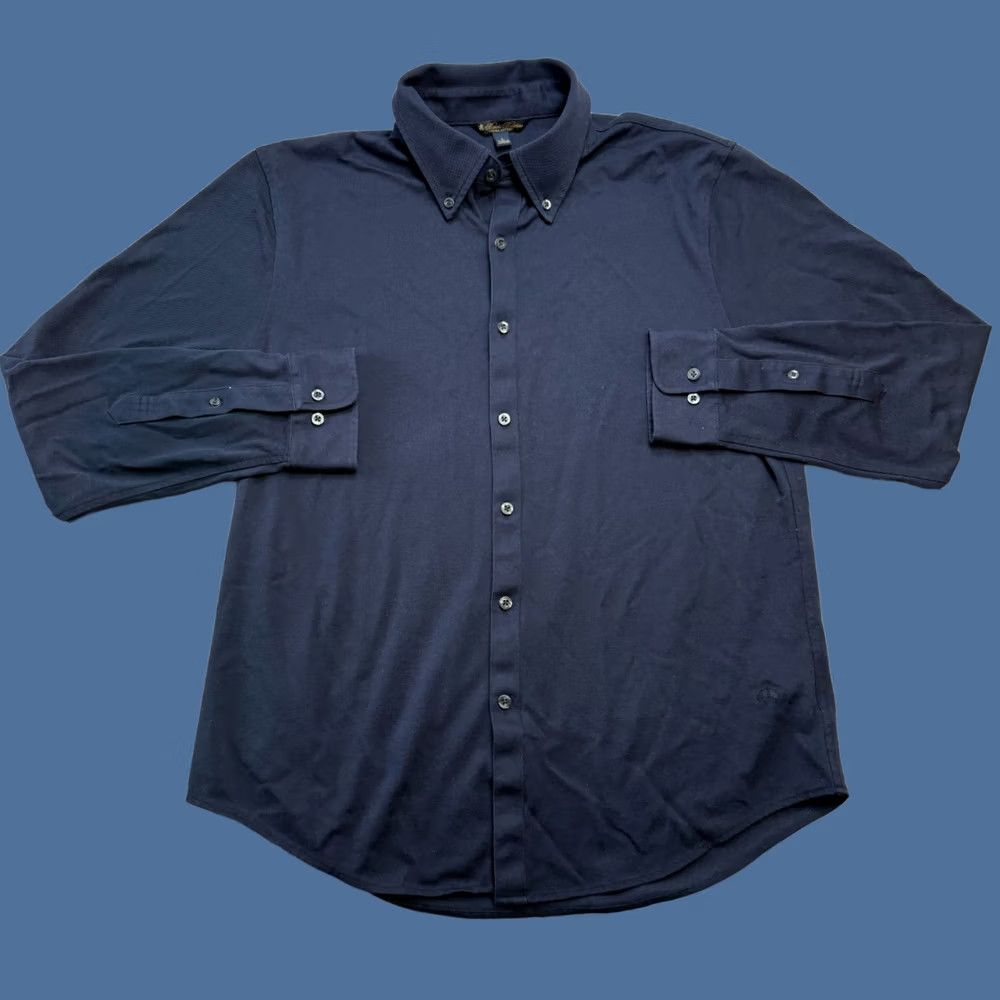 Brooks Brothers Brooks Brothers Shirt Mens Large Navy Supima Cotton Pique Knit Button Down Blue Regular Collar Down Long Sleeve Size US L / EU 52-54 / 3 - 1 Thumbnail