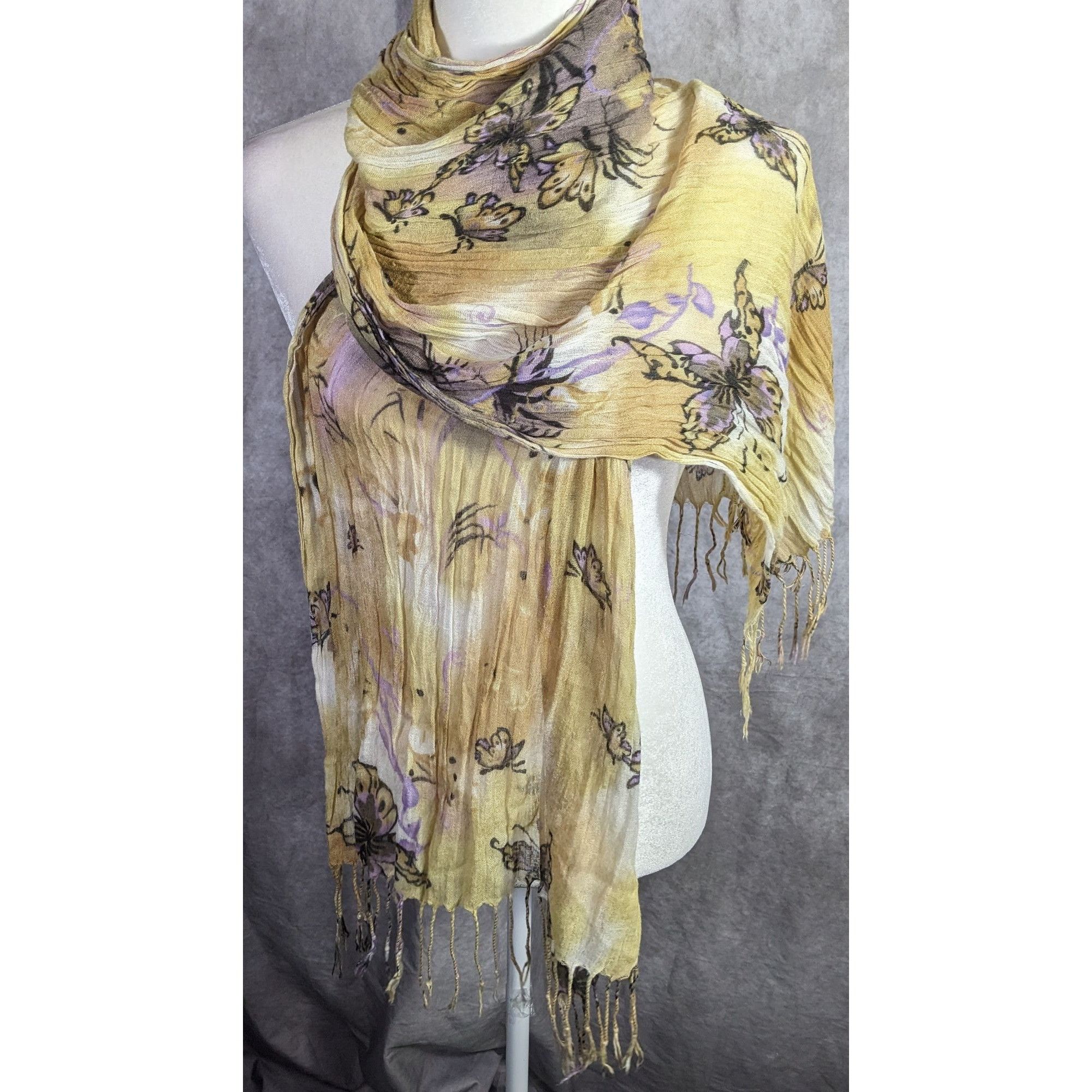 Other Fairycore Butterfly Pattern Lightweight Sheer Yellow Scarf W Size ONE SIZE - 4 Thumbnail