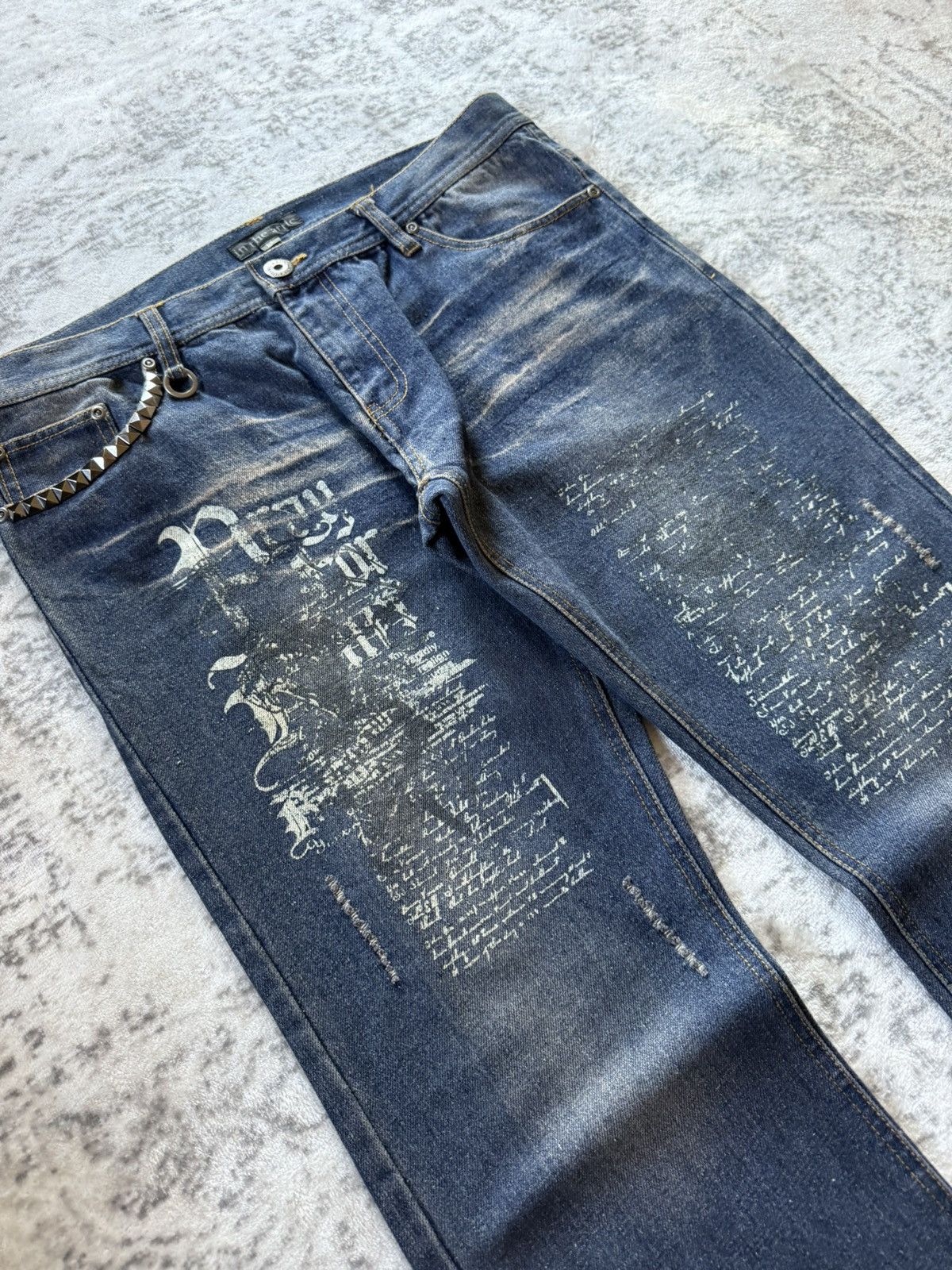 If Six Was Nine 2000s In The Attic Japan Poems Studded Muddy Jeans Size US 34 / EU 50 - 9 Thumbnail