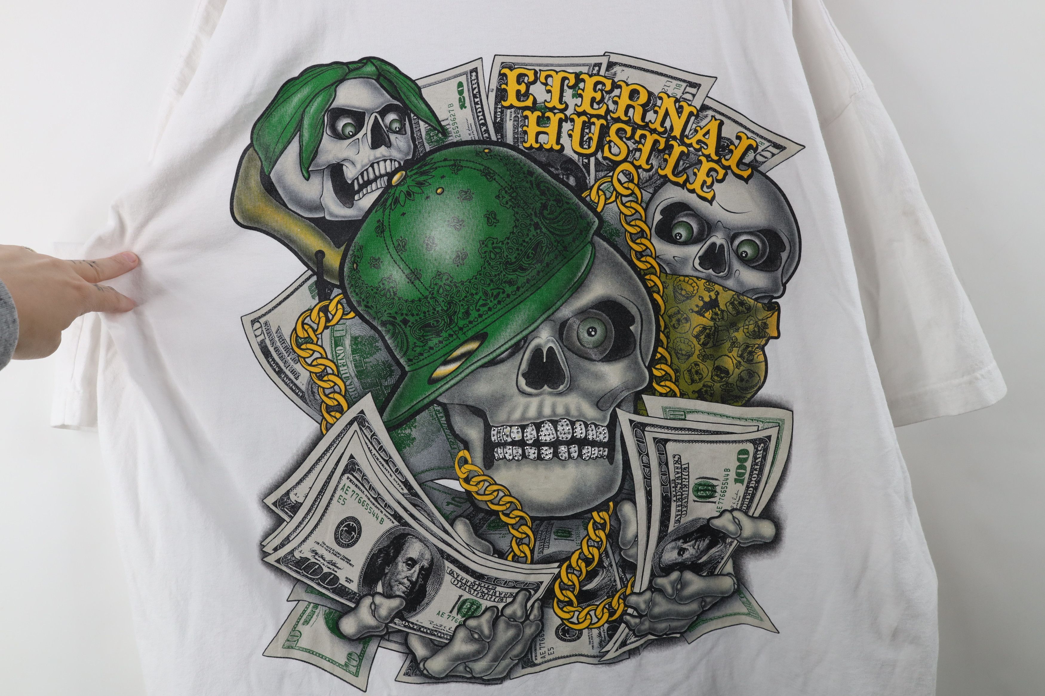 Vintage Vintage Y2K Streetwear Eternal Hustle Skull Money T-Shirt Size US XXL / EU 58 / 5 - 4 Thumbnail