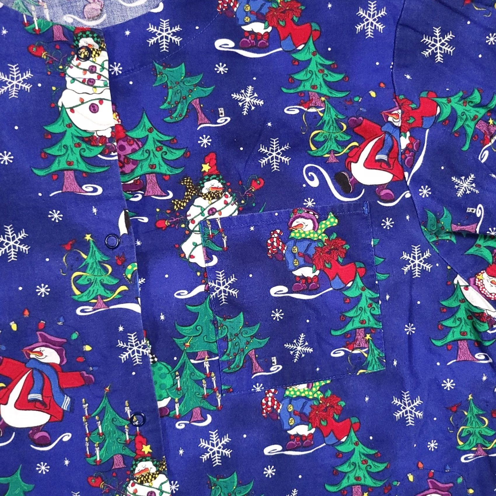 Vintage VINTAGE Barco Scrub Shirt Women’s Small Blue Long Sleeve Snowman Winter Snap Pockets Womens Scrub Shirt Size S / US 4 / IT 40 - 4 Thumbnail