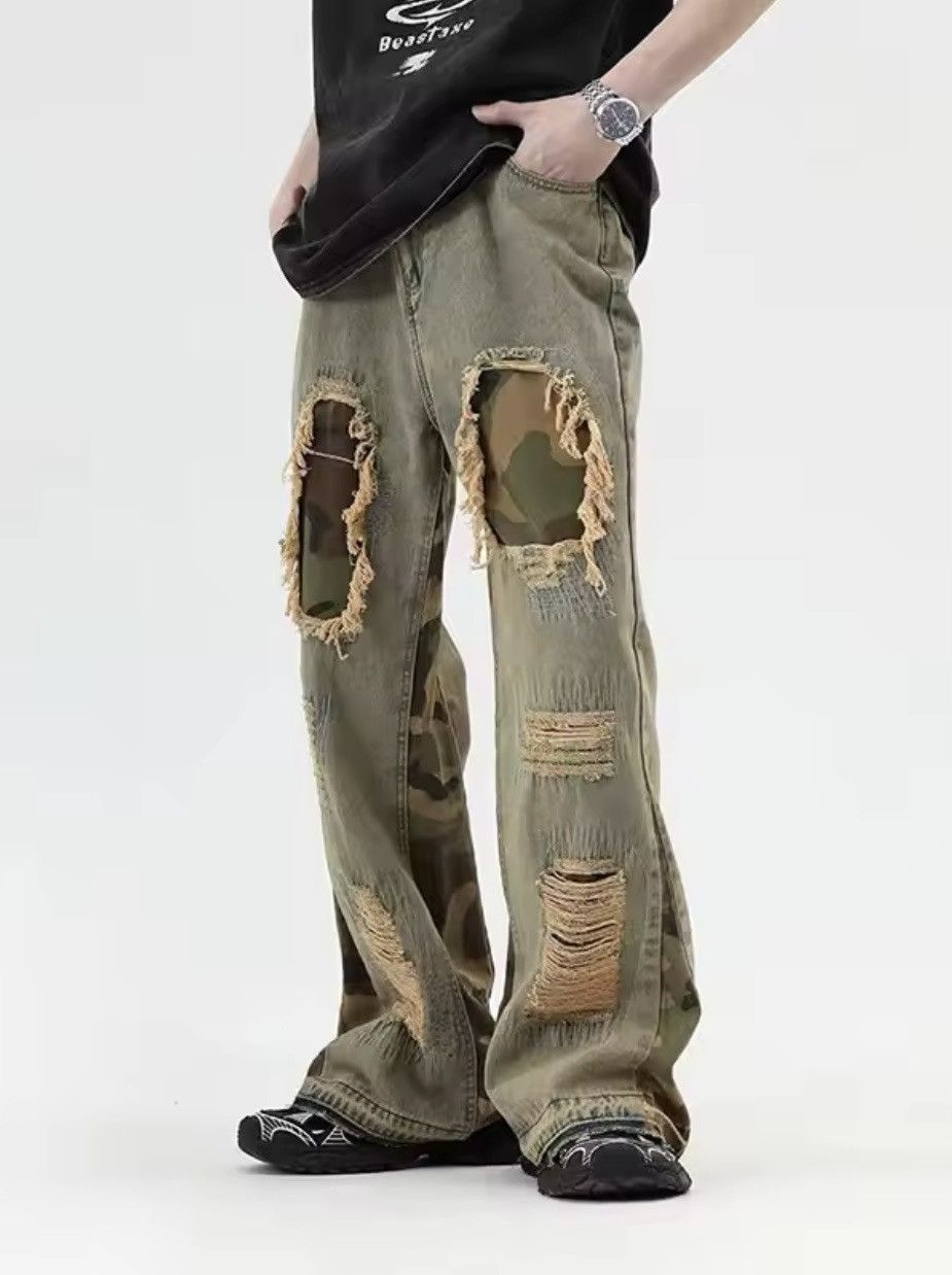 Japanese Brand × Vintage Waist Jeans ripped Style Fashion Vintage Streetwear Wide Leg Size US 27 - 2 Thumbnail