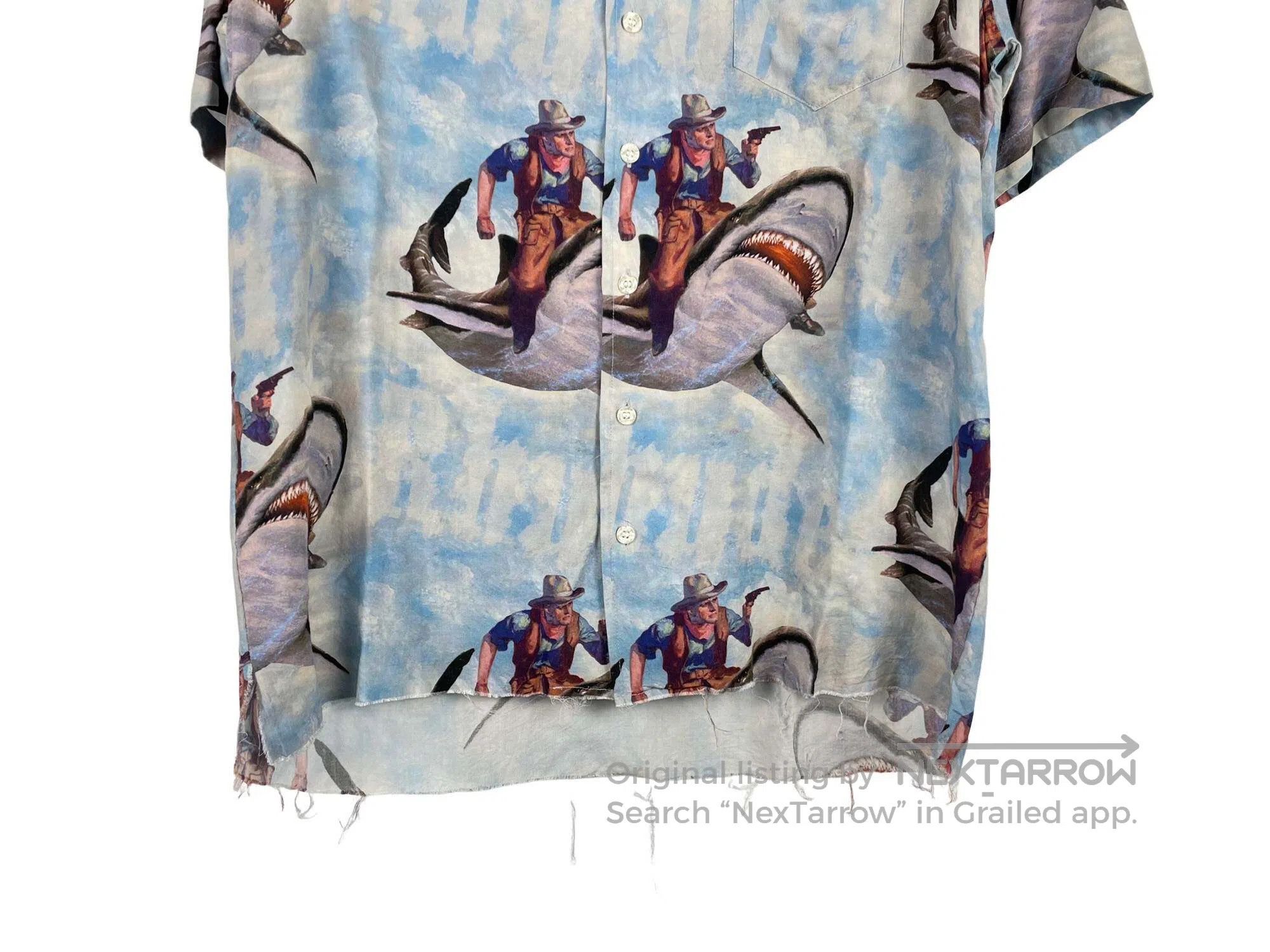 Rhude rhude Shark Print Destroyed Fringe Short Sleeve Shirt Size US XS / EU 42 / 0 - 4 Thumbnail