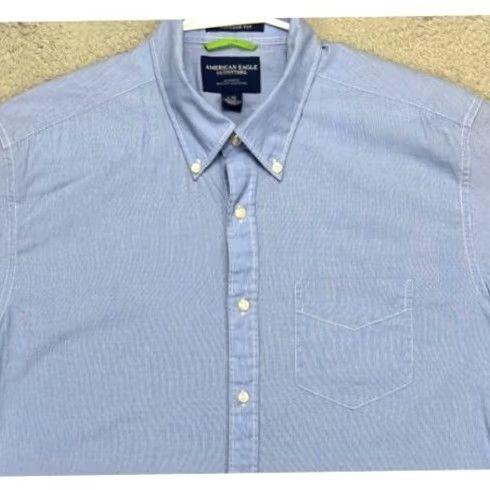 Vintage VINTAGE American Eagle Shirt Mens Large Blue Hairline Stripe Button Up Casual Workwear Short Sleeve Clothing Size US L / EU 52-54 / 3 - 2 Thumbnail