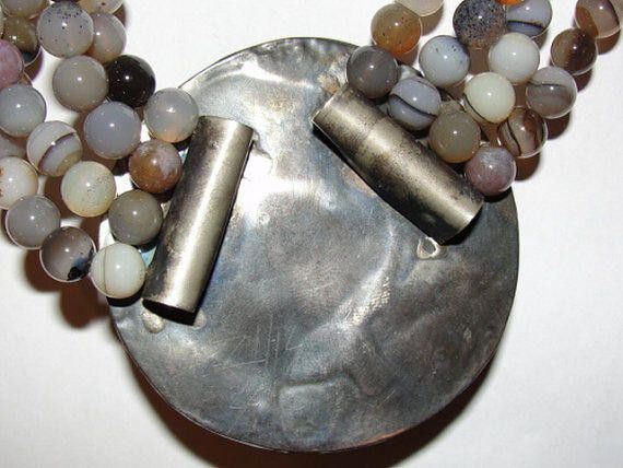 Designer Sterling Silver & Grey and White Banded Agate Bead Necklace Size ONE SIZE - 4 Thumbnail
