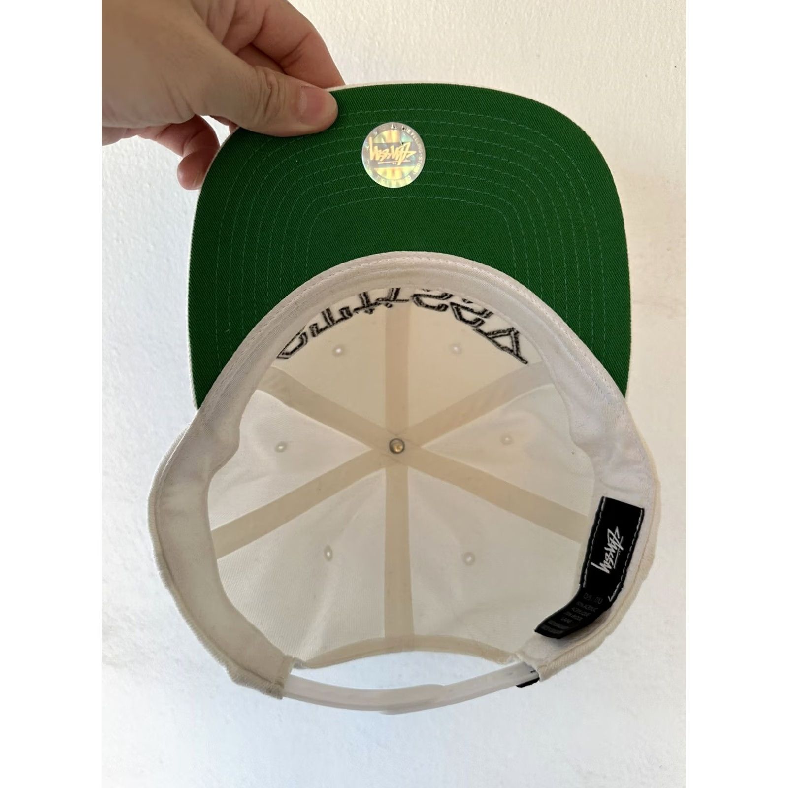 Logo 7 VINTAGE Stussy Logo Embroidered Big Logo Snapback Spellout White Black Hat Mens One Size White USA Hat Size ONE SIZE - 4 Thumbnail