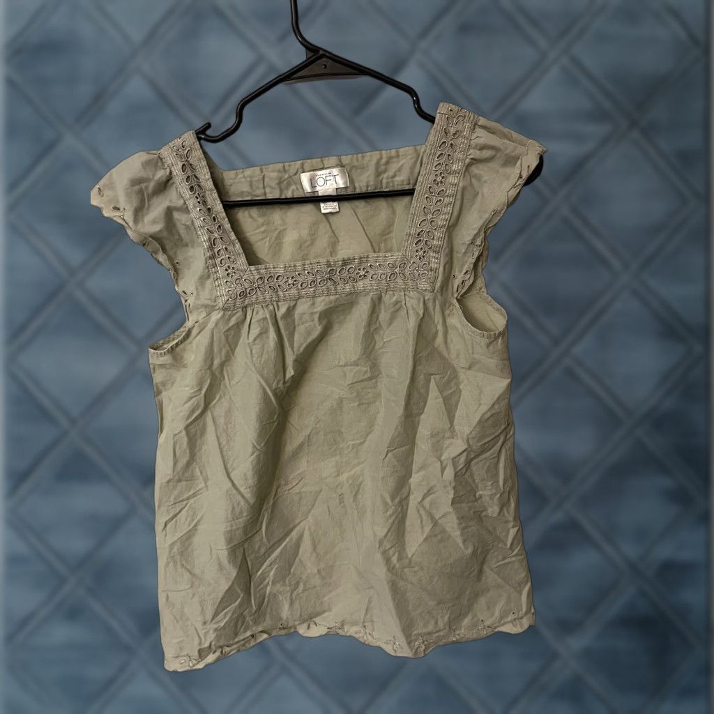 Loft VINTAGE Loft Women's Blouse Sleeveless Square Neck Cotton Gray Size 4 Adult Clothing Size S / US 4 / IT 40 - 1 Thumbnail