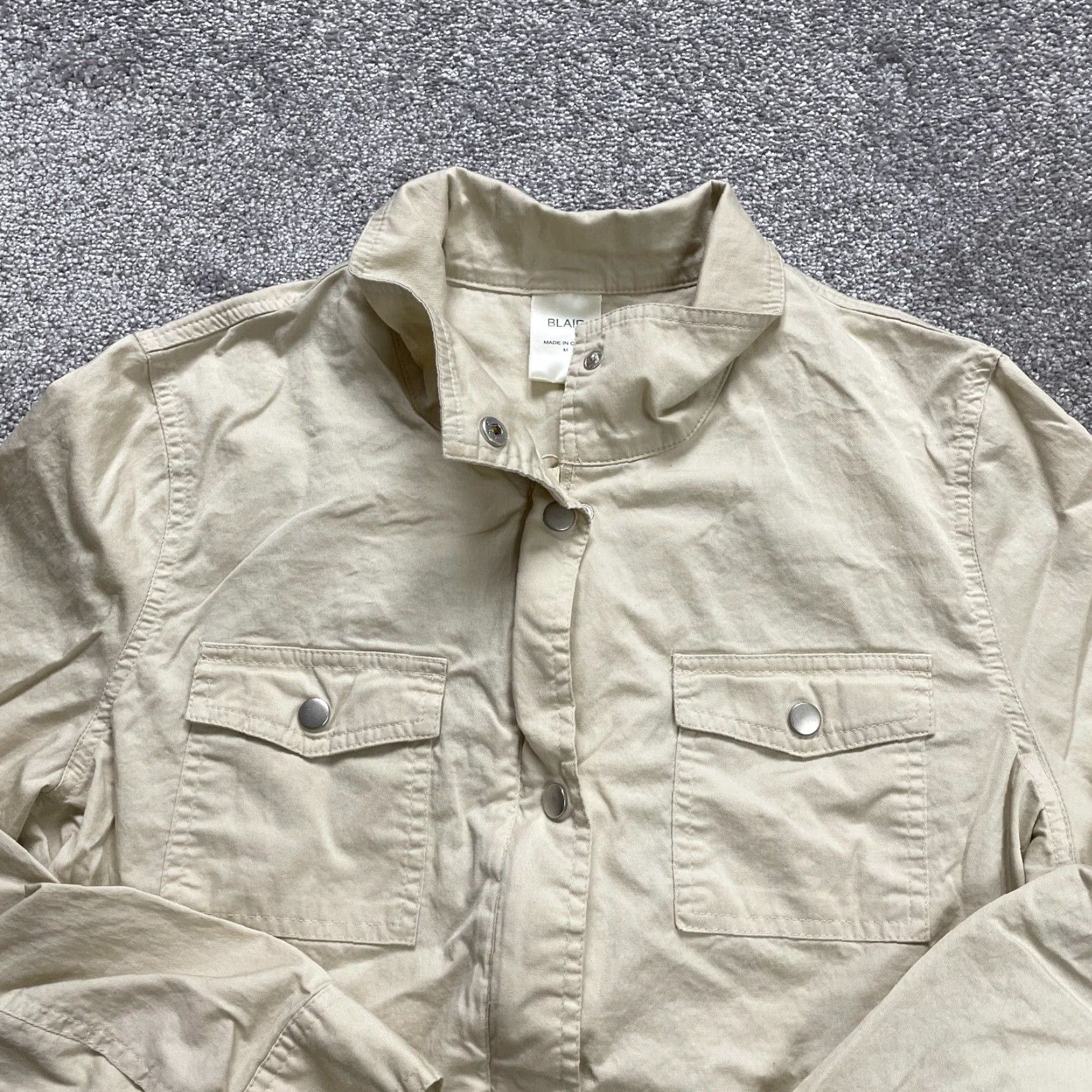 Blair Blair Jacket Womens Medium Beige Collared Casual Cotton Blend Long Sleeve Regular Fit Size M / US 6-8 / IT 42-44 - 3 Thumbnail