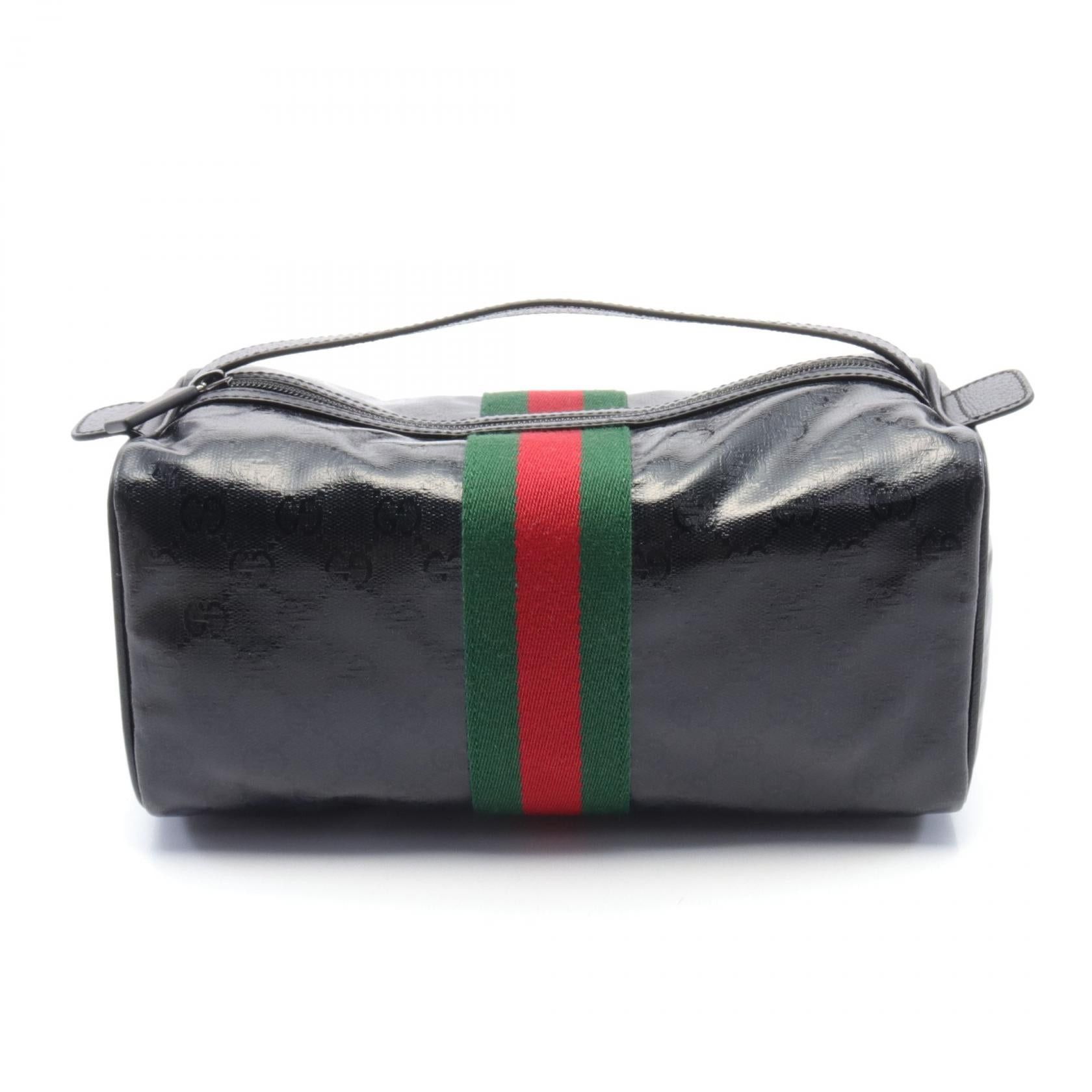 Gucci Gg Crystal Sherry Line Handbag Coated Canvas Leather Black