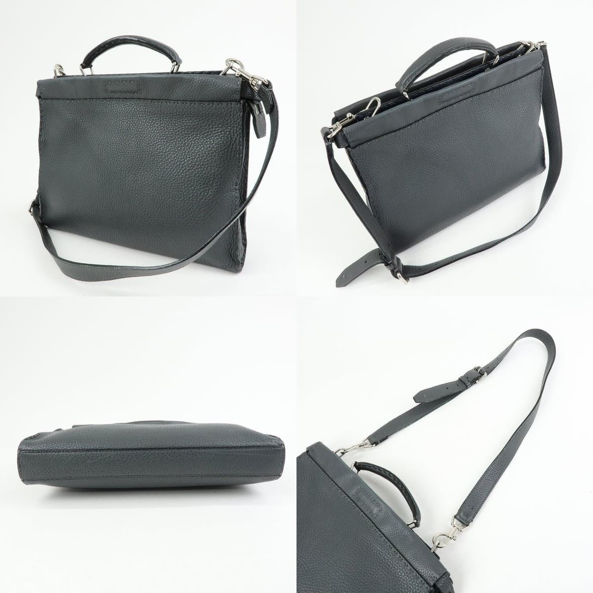 Fendi Fendi Selleria Peekaboo Calfskin Top Handle Bag Gray Size ONE SIZE - 3 Thumbnail