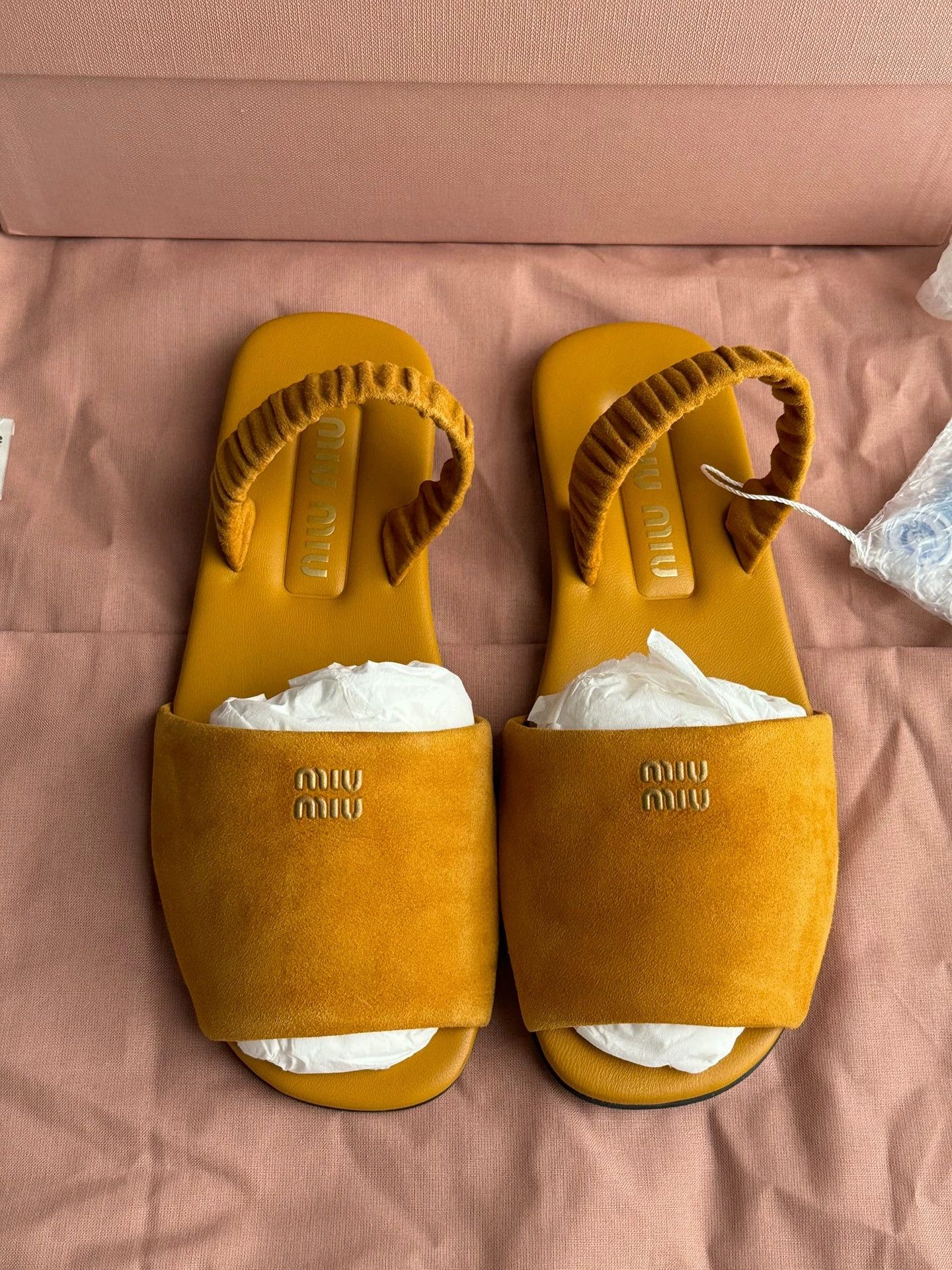 Miu Miu MIU MIU 25ss Whiskey Suede Gathered Strap Slippers 35 Size US 4.5 / IT 34.5 - 3 Thumbnail