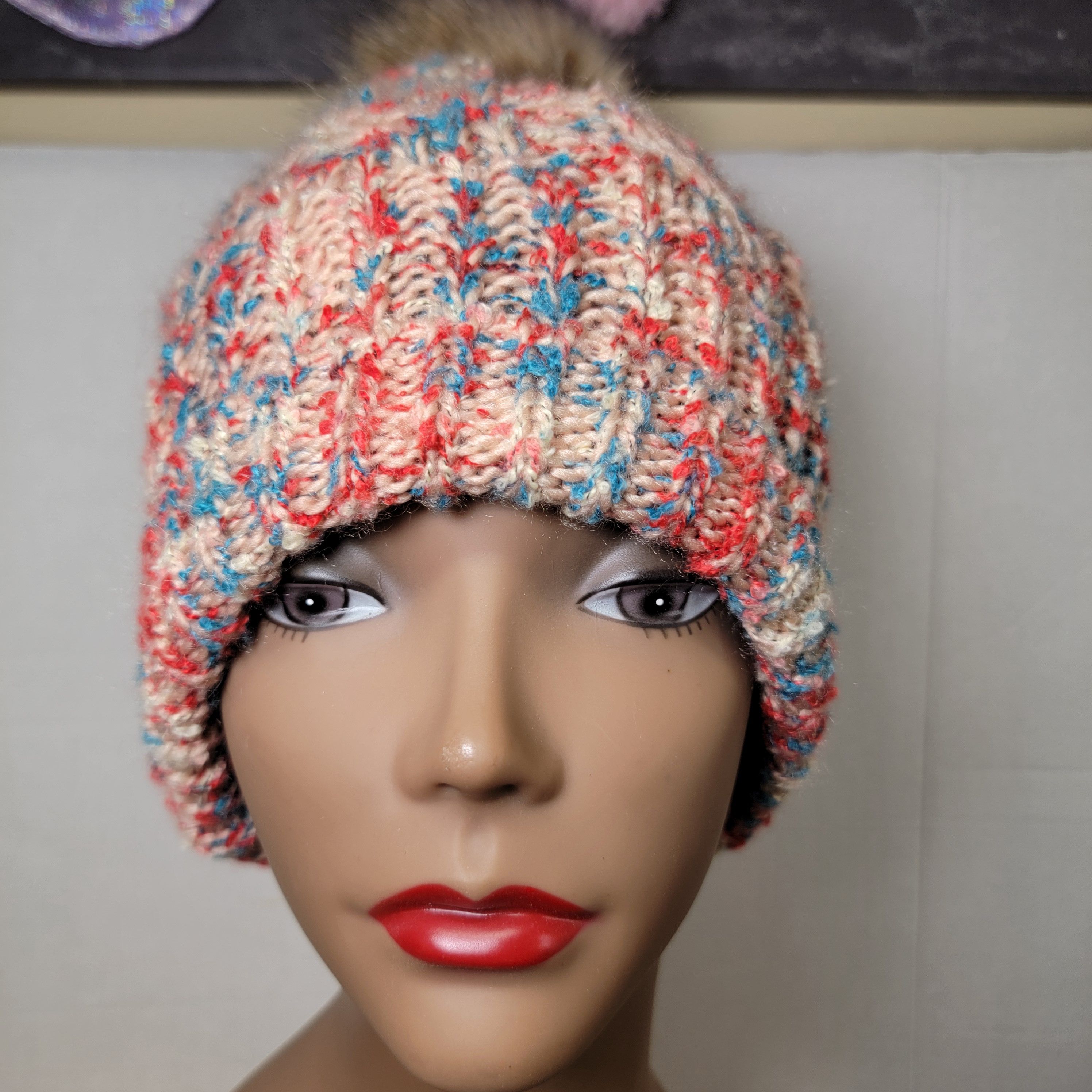 Other Apple Stars Thick Knit Beanie w/ Faux Fur Pom Pom - NWT Size ONE SIZE - 2 Thumbnail