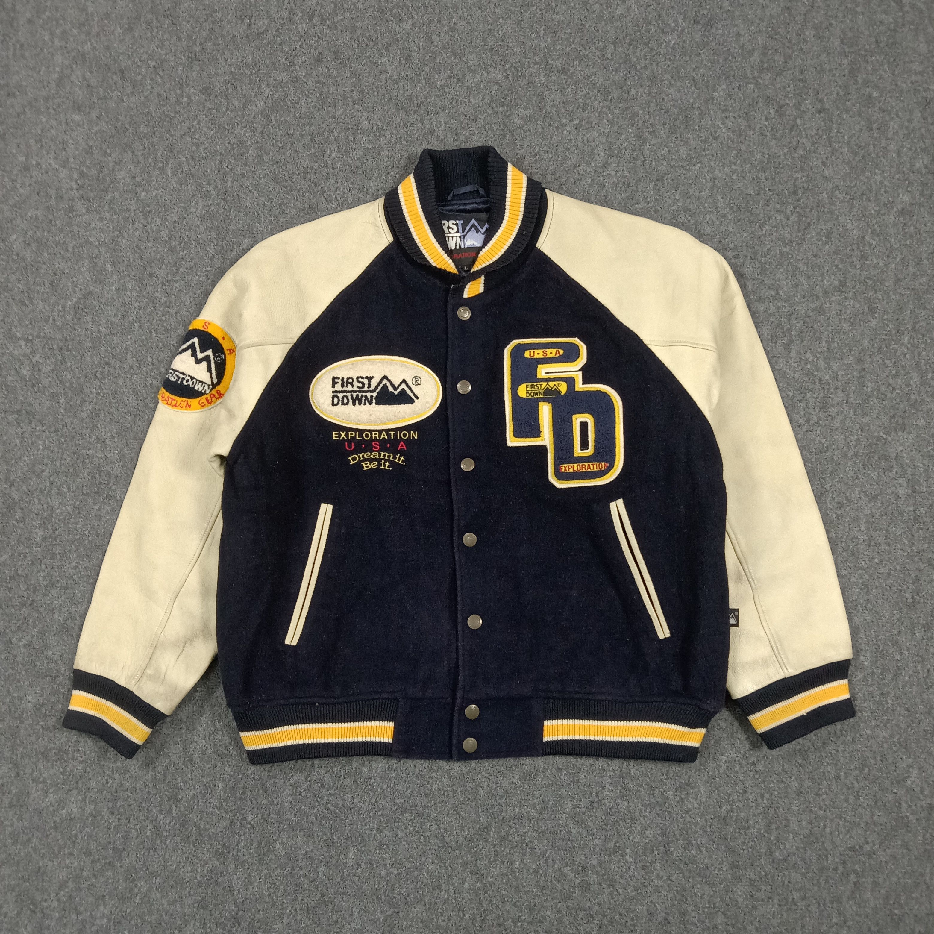 Vintage First Down Exploration USA Letterman Varsity Jacket C291N34 Size US L / EU 52-54 / 3 - 1 Thumbnail