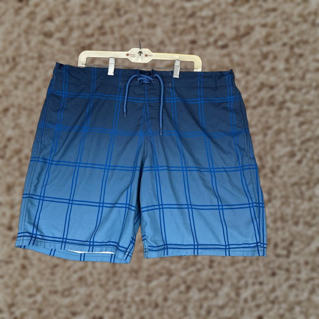 George George Board Shorts Mens Large Blue Plaid 100% Polyester Trunks Cargo 36x9 Swim Bottoms Docked? Size US 33 - 1 Thumbnail