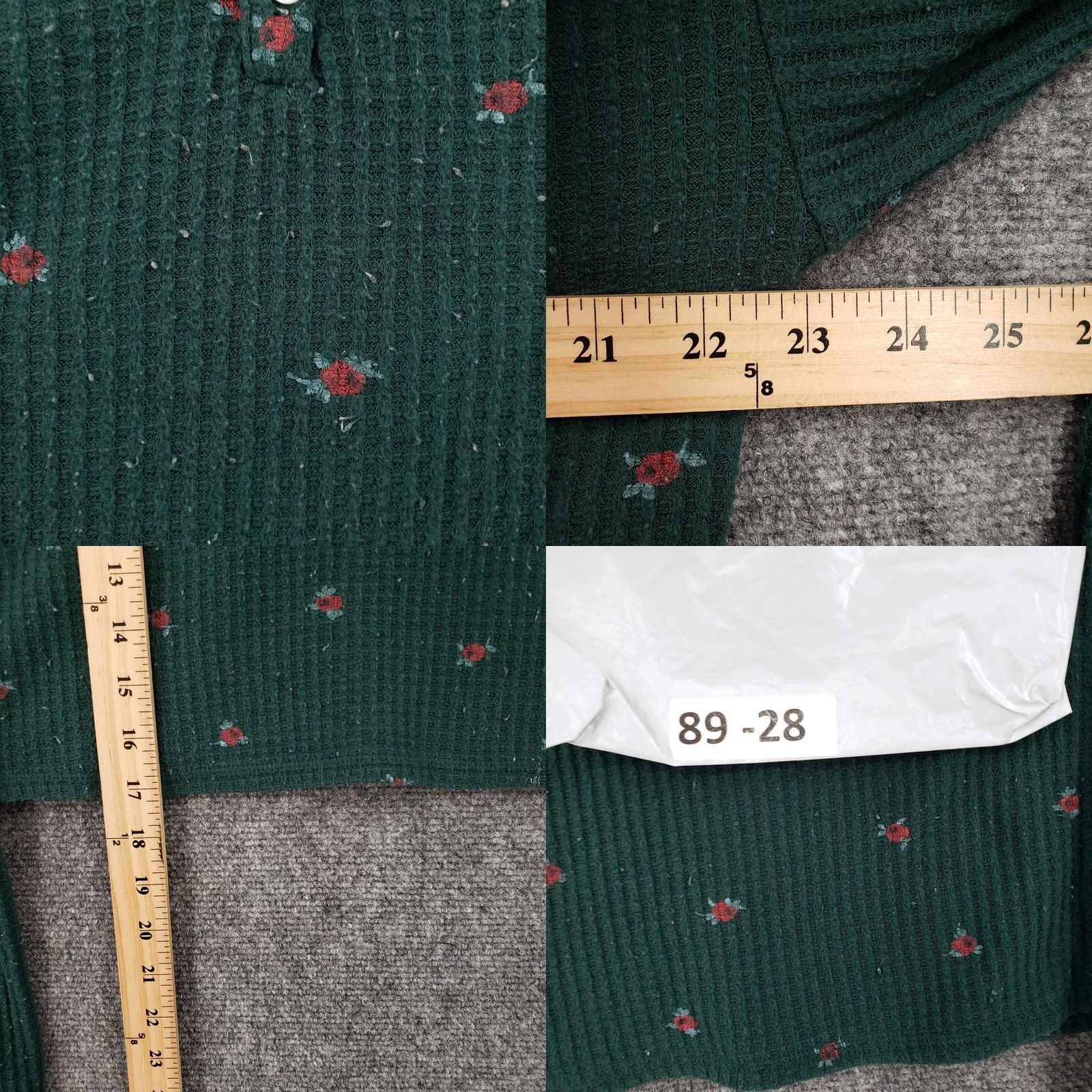 Vintage Gilly Hicks T-Shirt Womens S Small Green Crop Floral Thermal Henley Long Sleeves Size S / US 4 / IT 40 - 8 Thumbnail