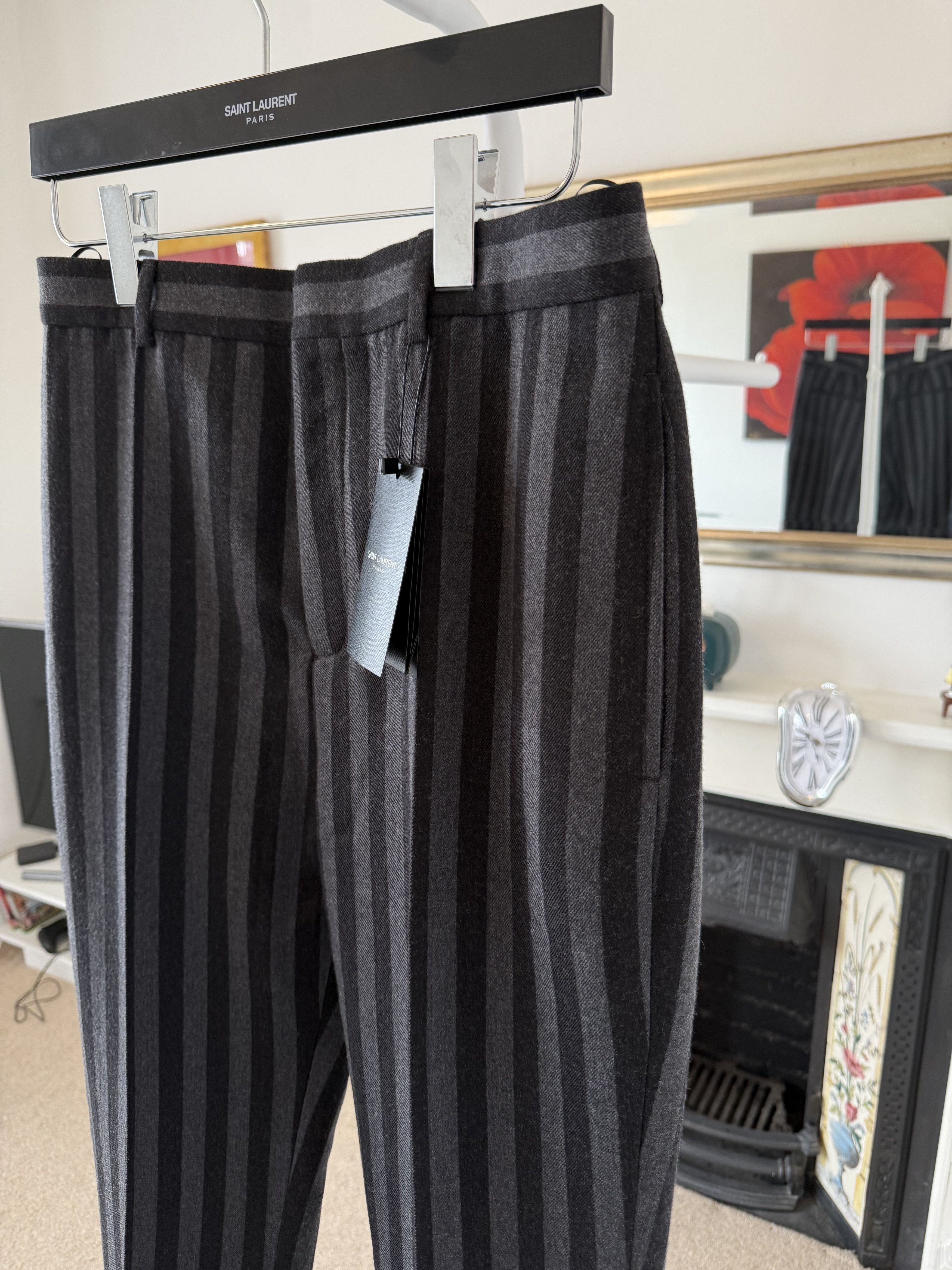 Saint Laurent Paris FW23 Saint Laurent Wool Trousers in Striped Black/Gray Size US 30 / EU 46 - 7 Thumbnail