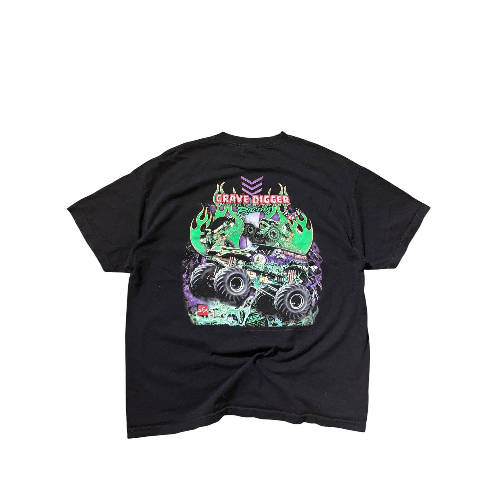 Vintage Vintage Grave Digger Monster Truck Racing Tee - Green Flames Size US XXL / EU 58 / 5 - 5 Thumbnail