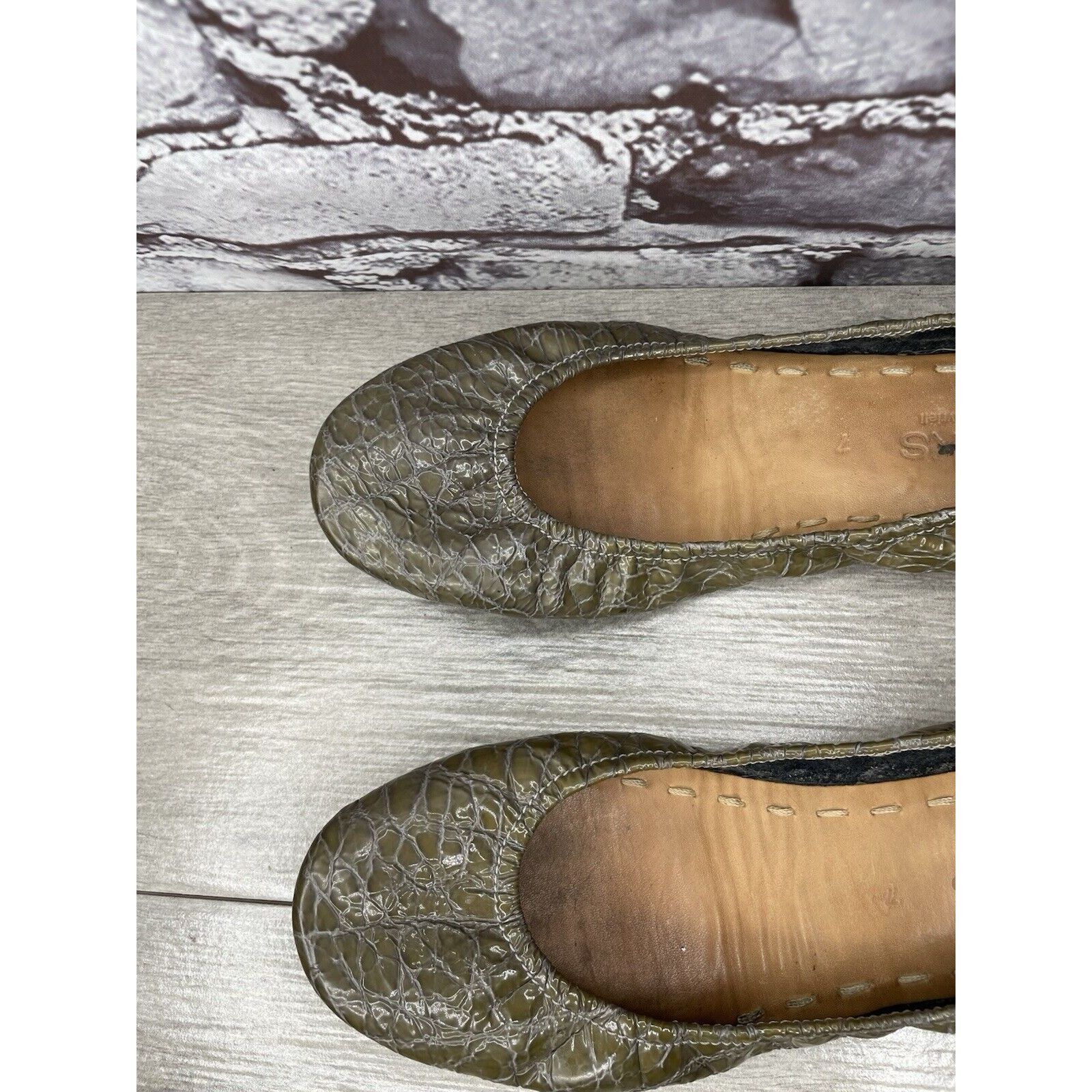 Other Tieks Green Grey Leather Croc Patent Leather Ballet Flats Sh Size US 7 / IT 37 - 10 Thumbnail
