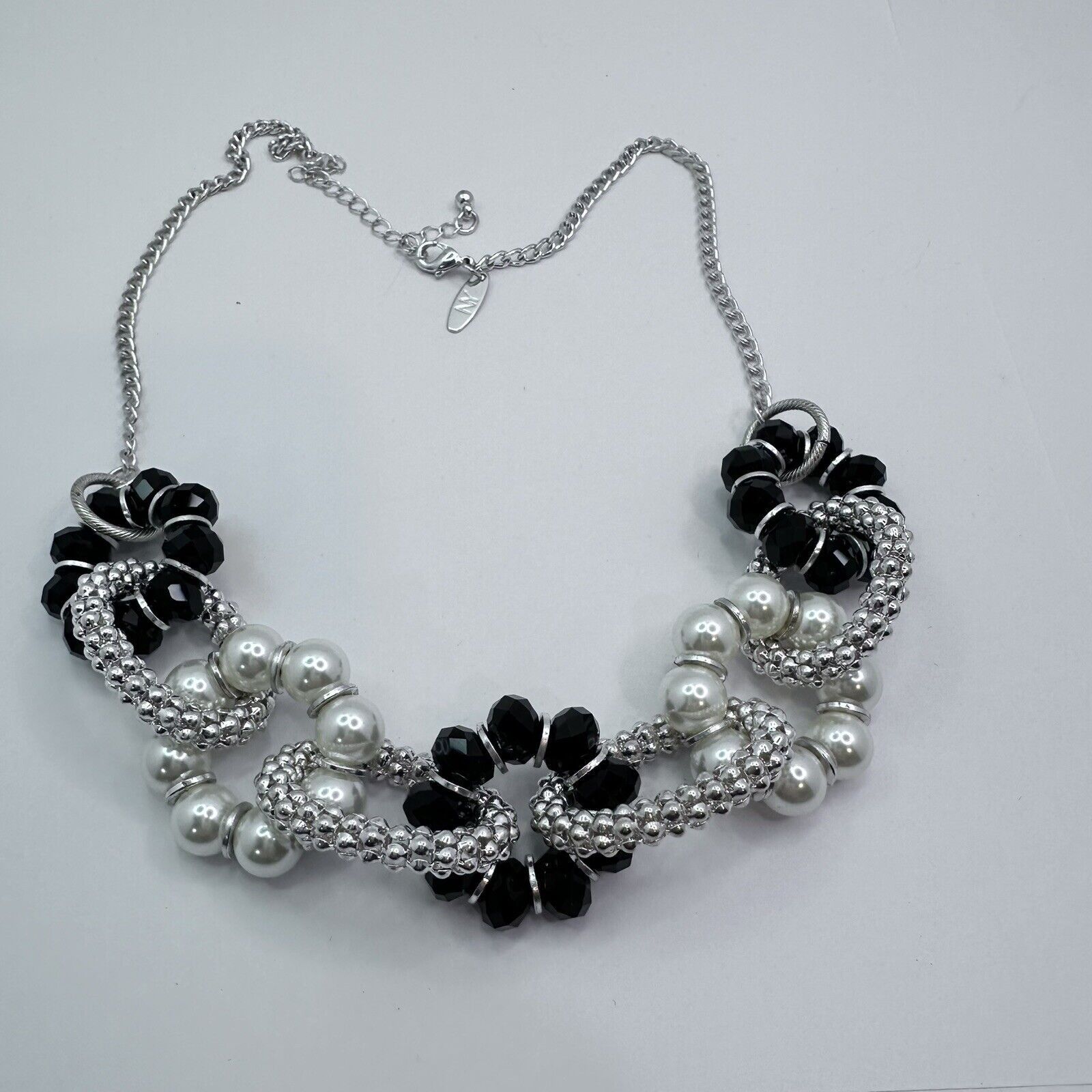 Other Ny & Co Silver Mesh Blk Crystals Faux Pearls Beads Necklace Size ONE SIZE - 5 Thumbnail