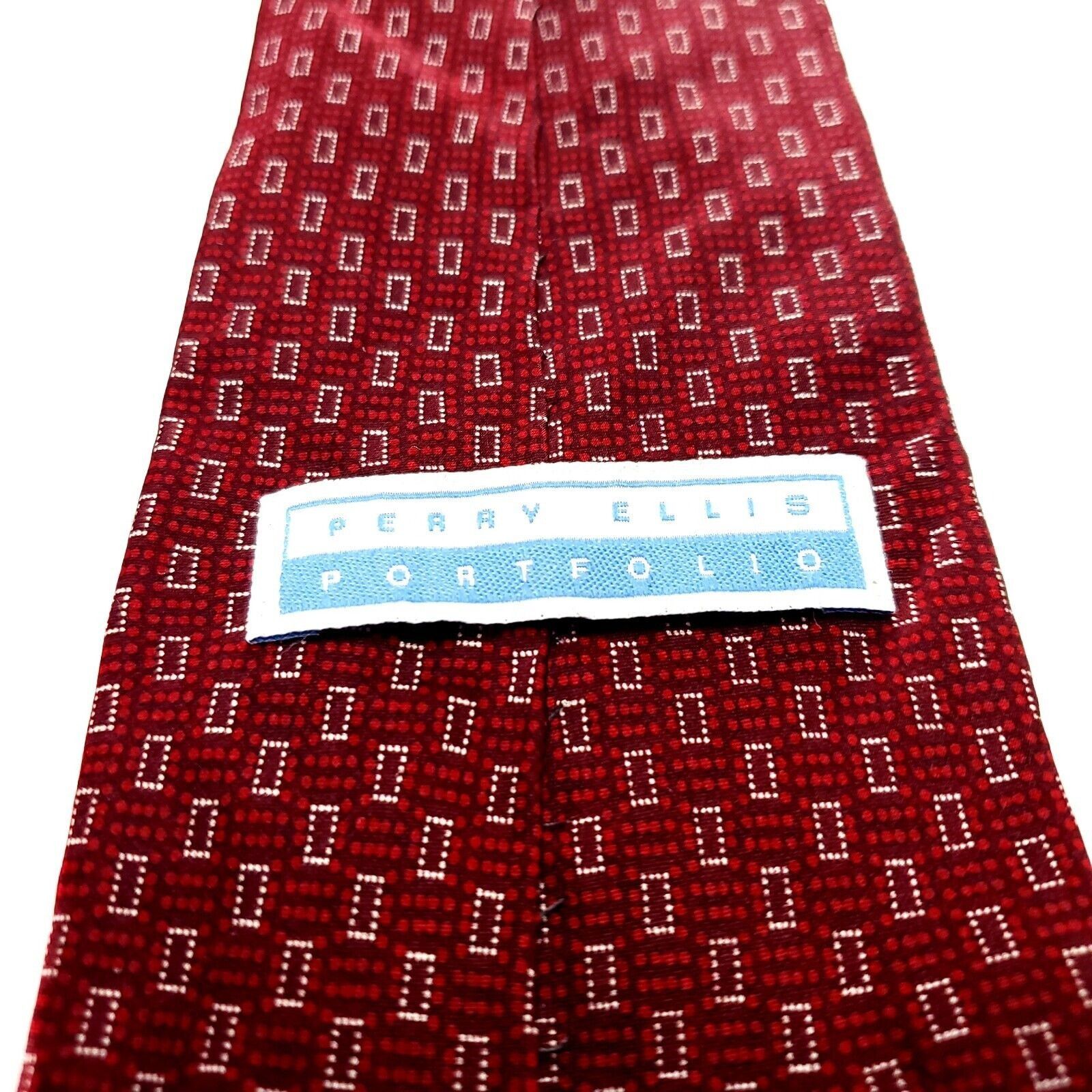 Perry Ellis Perry Ellis Red Silk Tie Woven Short Wide Geometric Size ONE SIZE - 4 Thumbnail