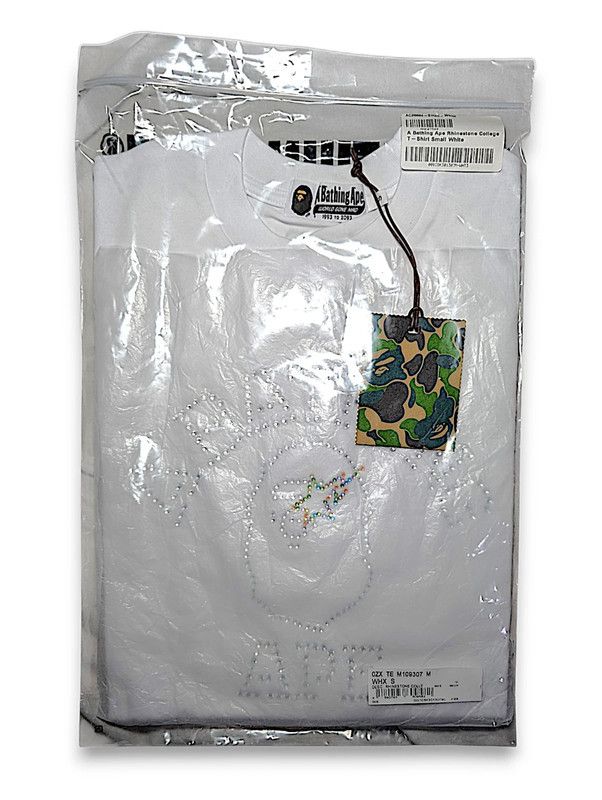 Bape White BAPE Rhinestone College T-Shirt | Size S Size US S / EU 44-46 / 1 - 4 Thumbnail
