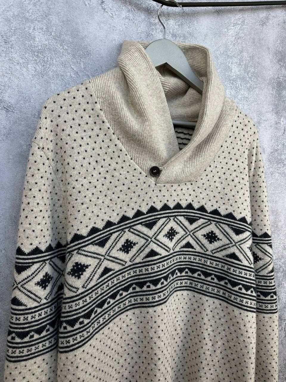 Barbour Barbour Witham Shawl Neck Ecru Lambswool Fair Isle Sweater Size US XL / EU 56 / 4 - 3 Thumbnail